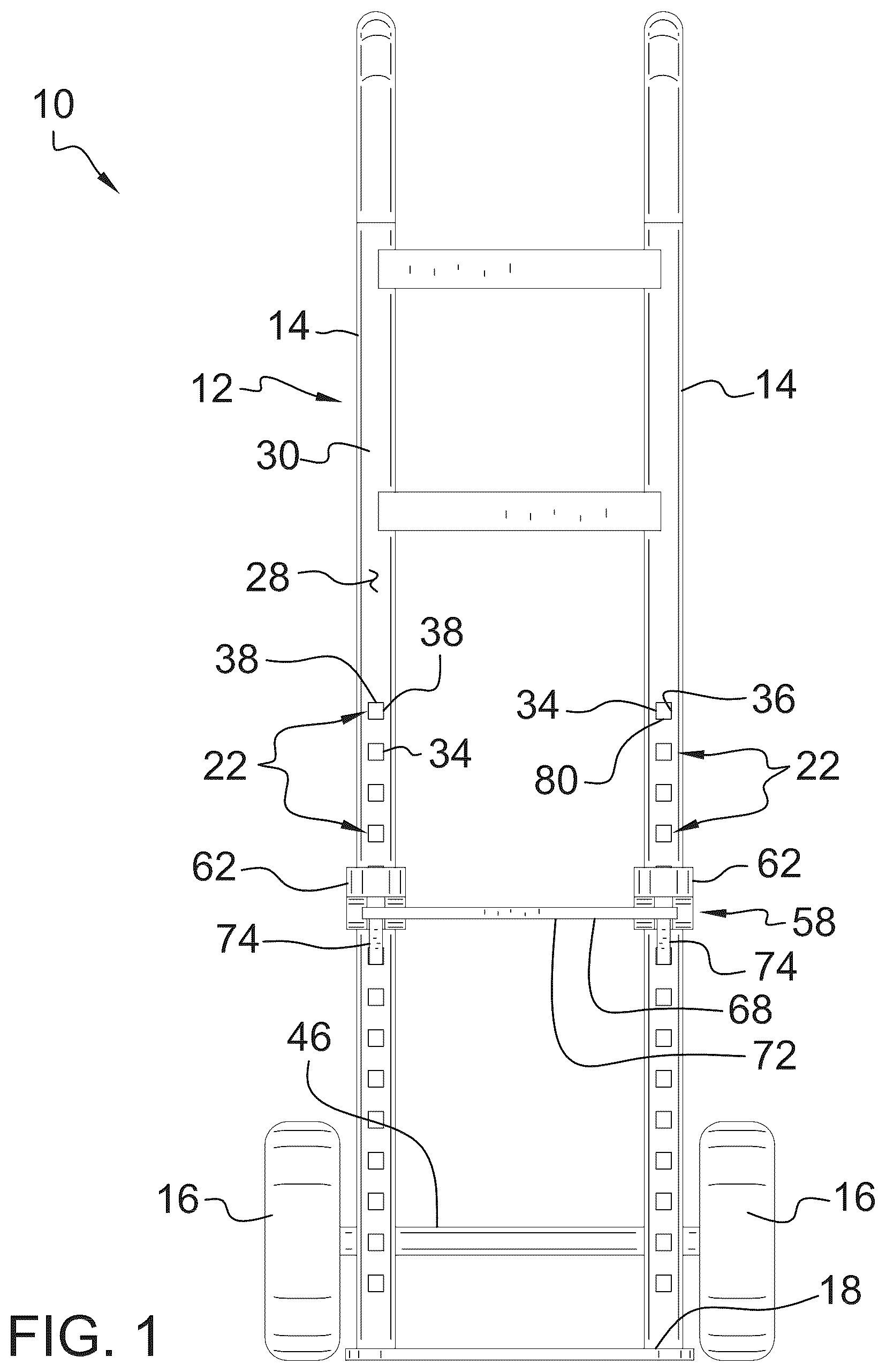 Patent US12157510 Figure 1 – Hand truck assembly