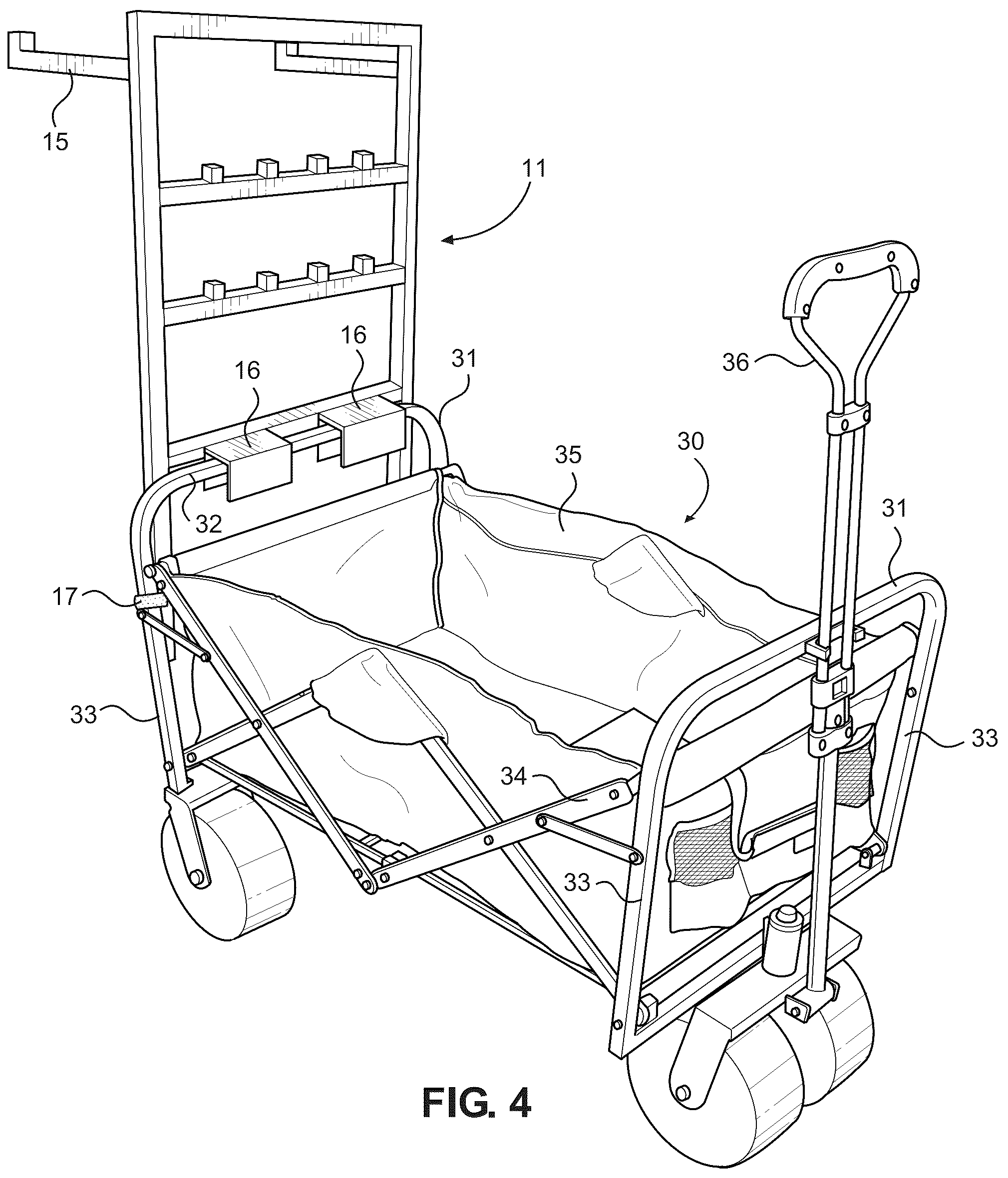 Patent US12157511 Figure 4 – Folding utility cart accessory device