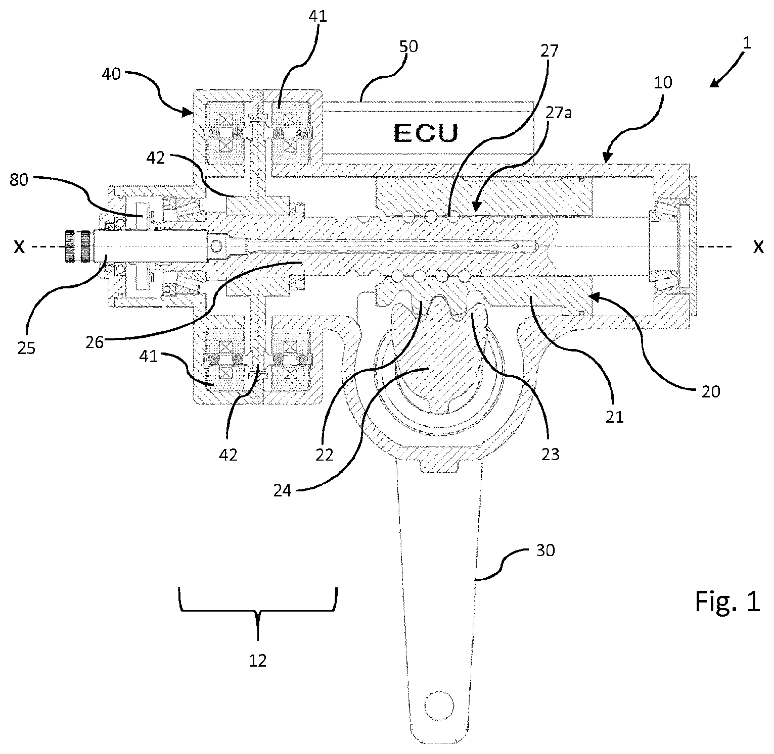 Patent US12157519 Figure 1 – Recirculating-ball steering system