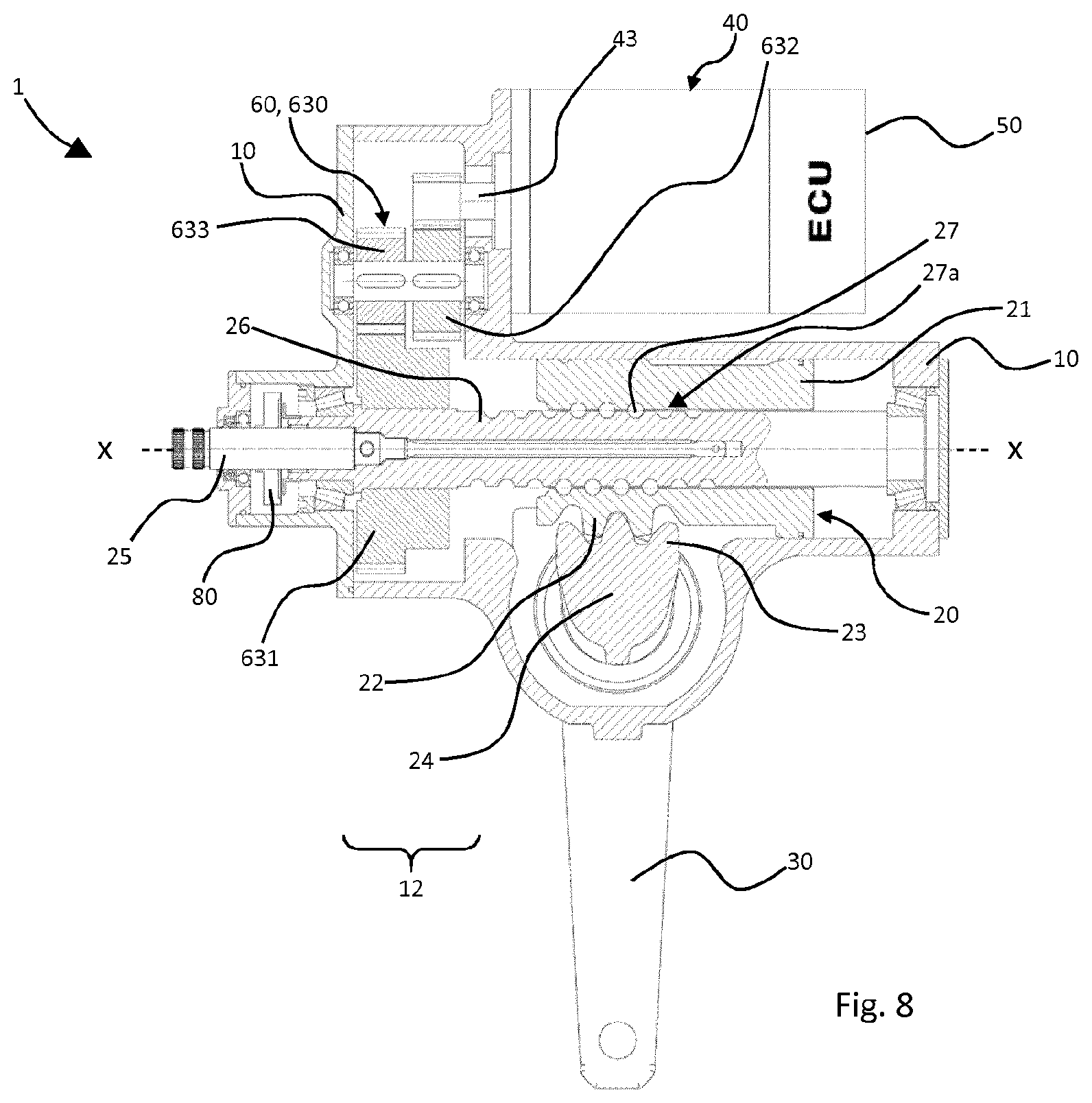 Patent US12157519 Figure 8 – Recirculating-ball steering system
