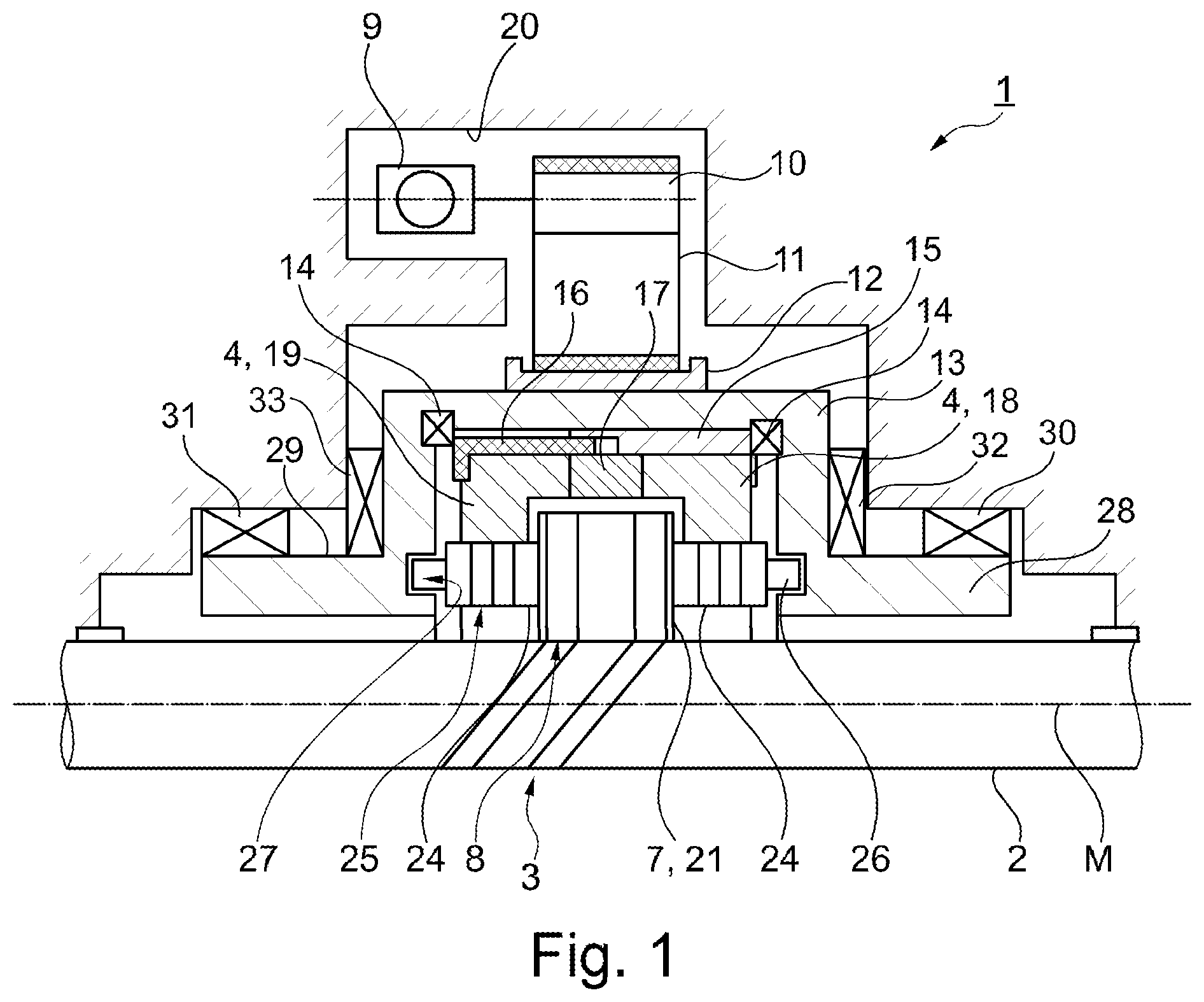 Patent US12157522 Figure 1 – Electromechanical actuator and rear-axle steering system