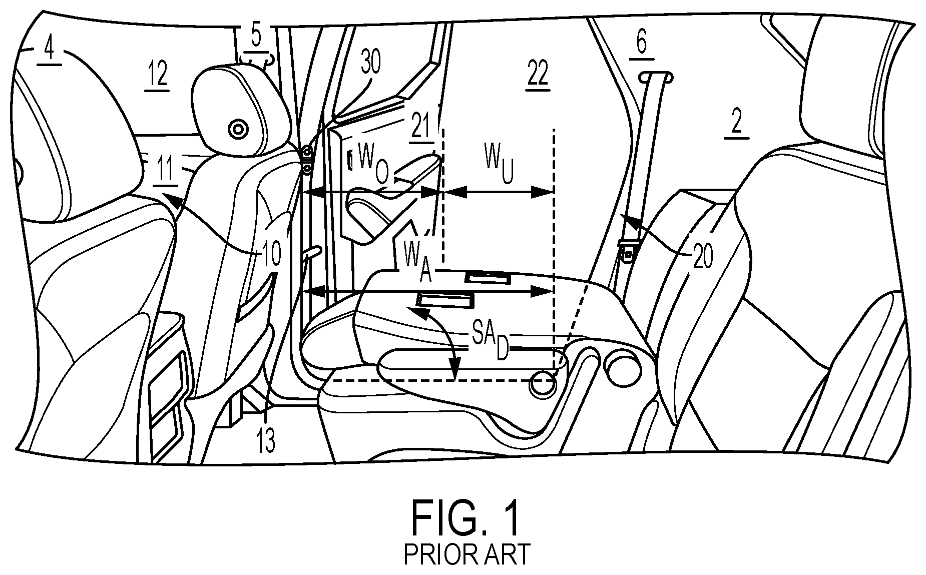 Patent US12157529 Figure 1 – Wheelchair accessible vehicle having a swing door and modification methods therefor