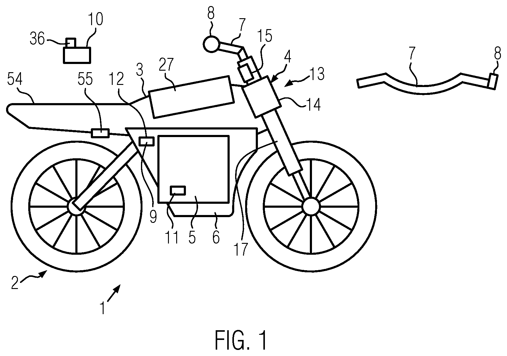 Patent US12157531 Figure 1 – System having a motorcycle and a transportable radio device