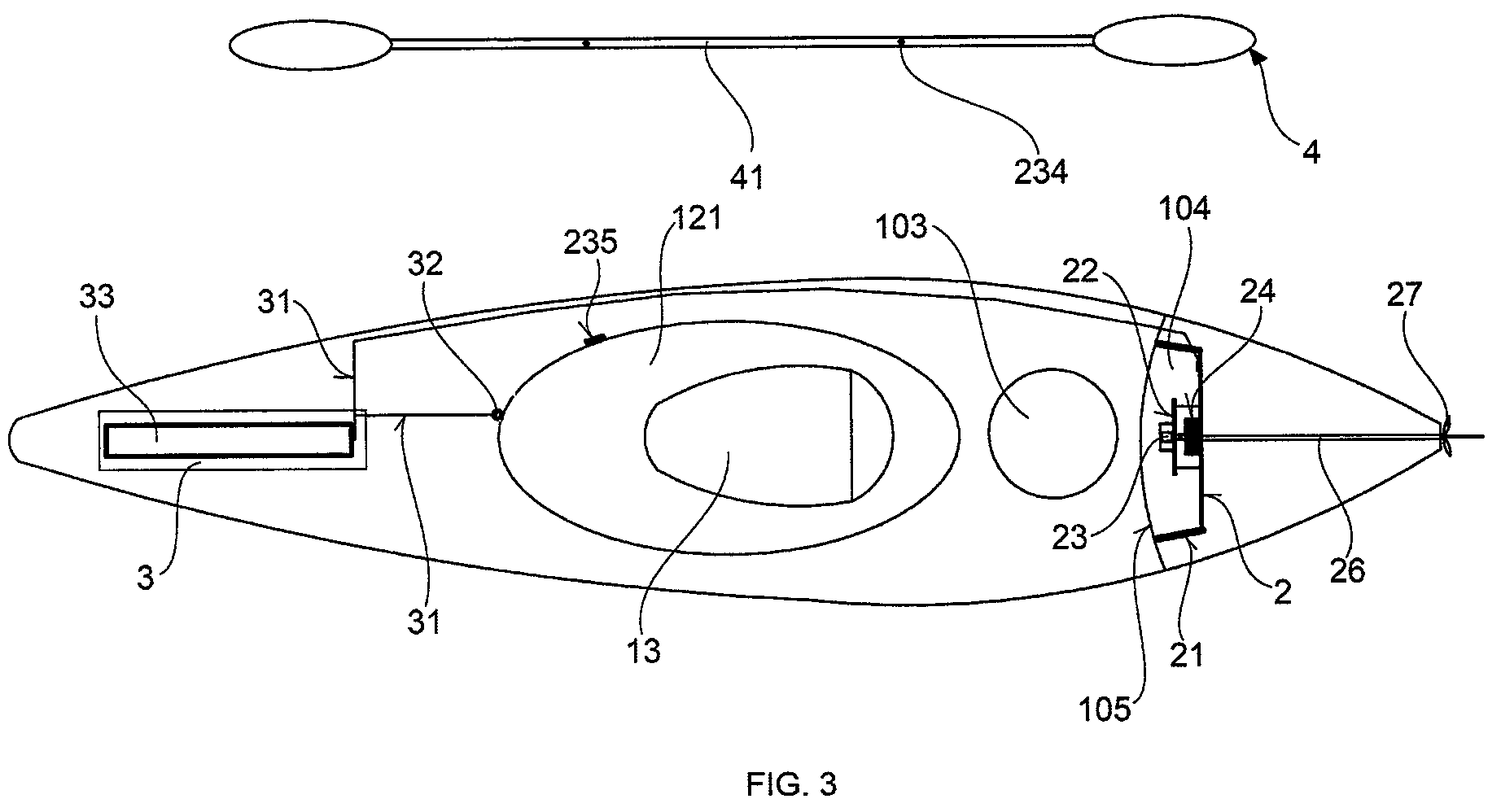 Patent US12157542 Figure 3 – Kayak with additional drive