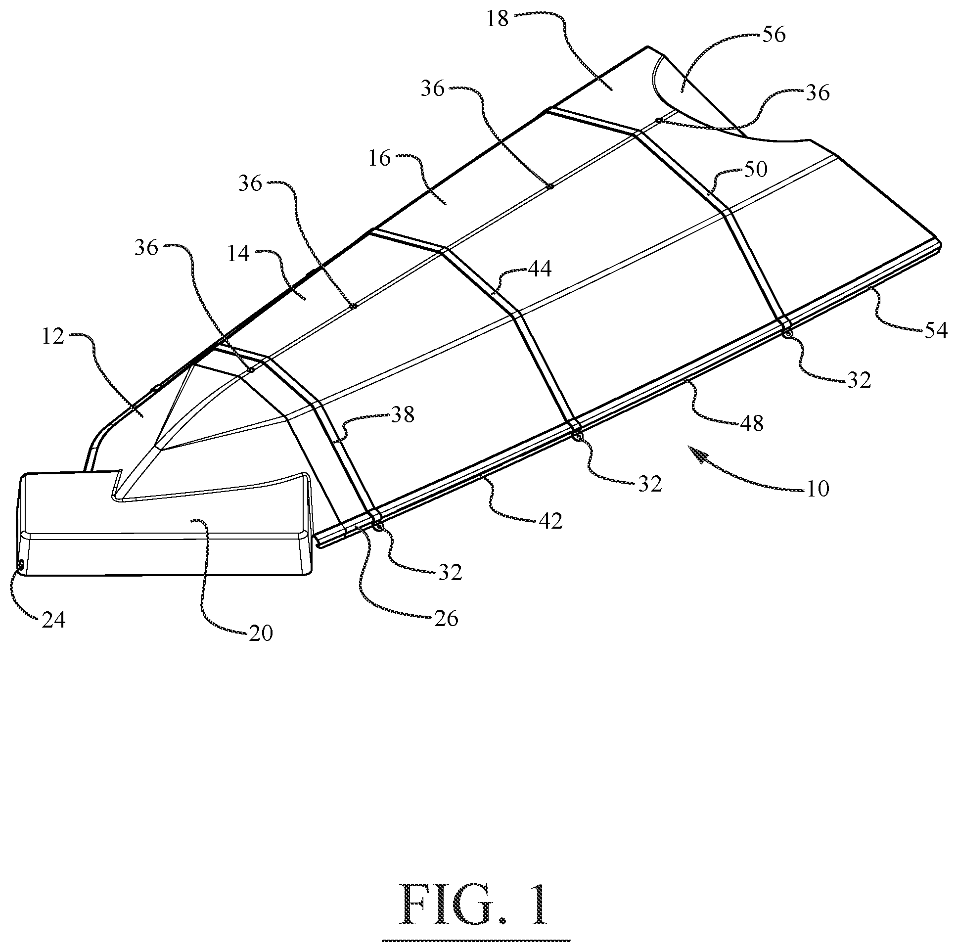 Patent US12157544 Figure 1 – Hard shell boat cover