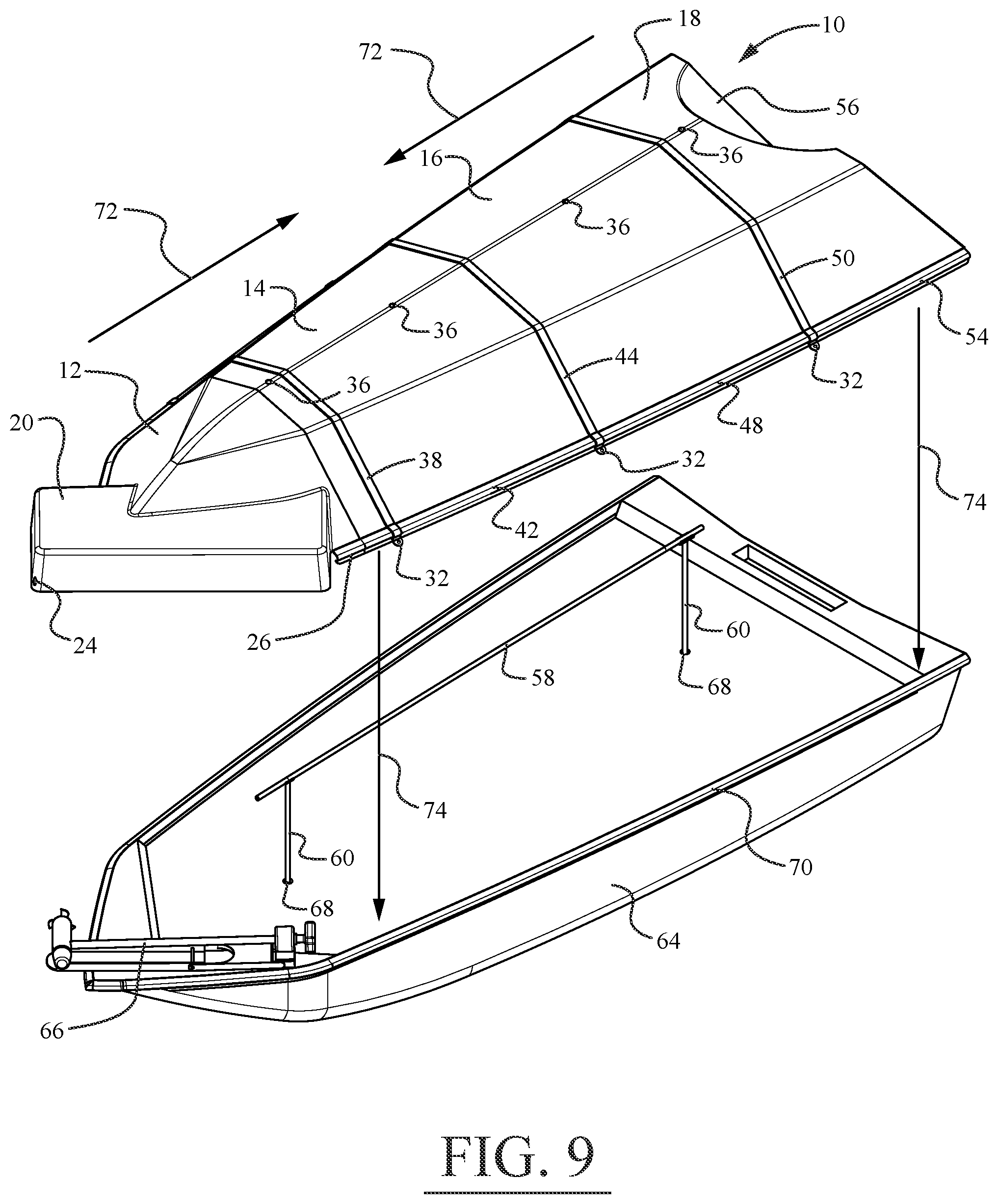 Patent US12157544 Figure 6 – Hard shell boat cover