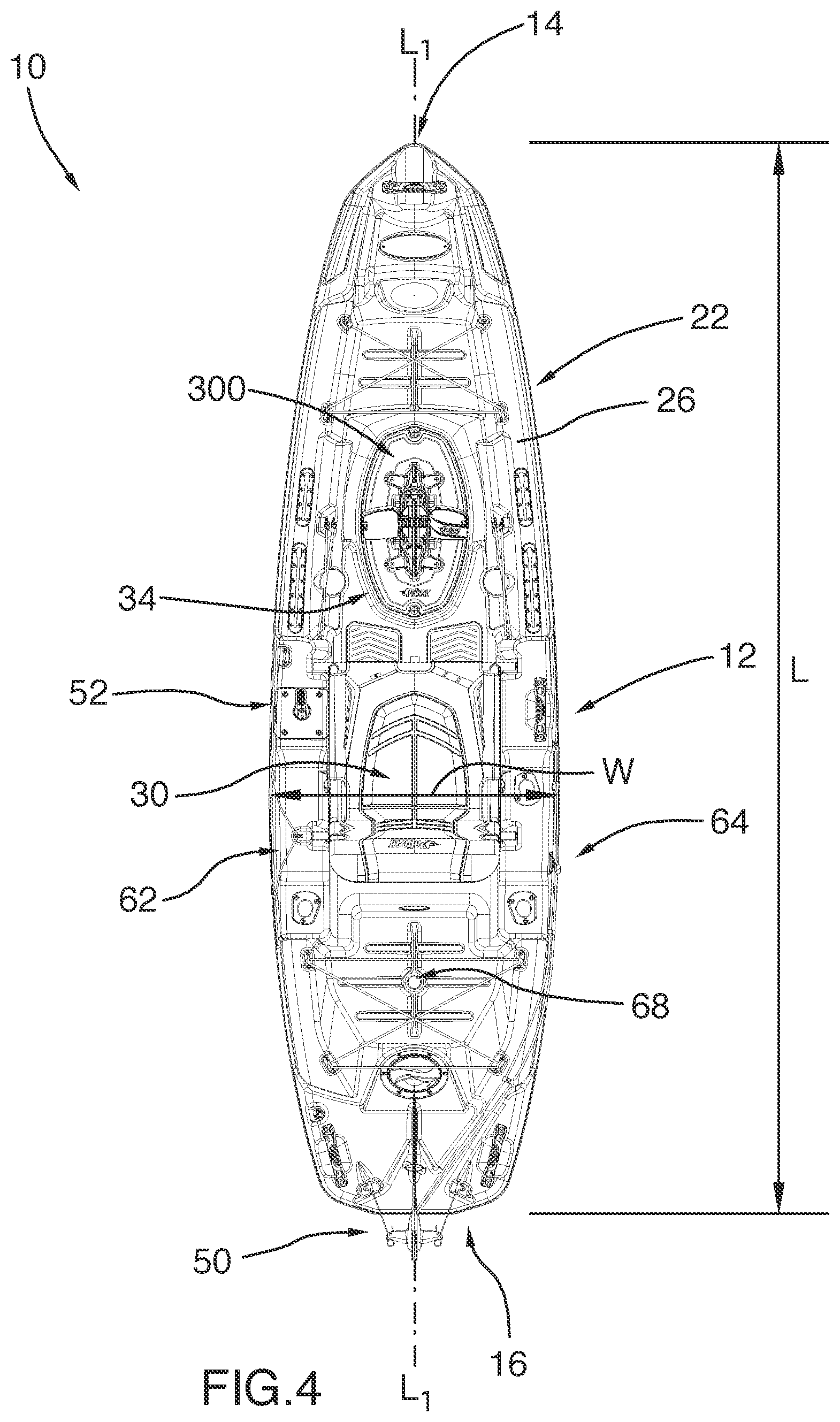 Patent US12157549 Figure 4 – Watercraft having an interface for mounting a propulsion mechanism