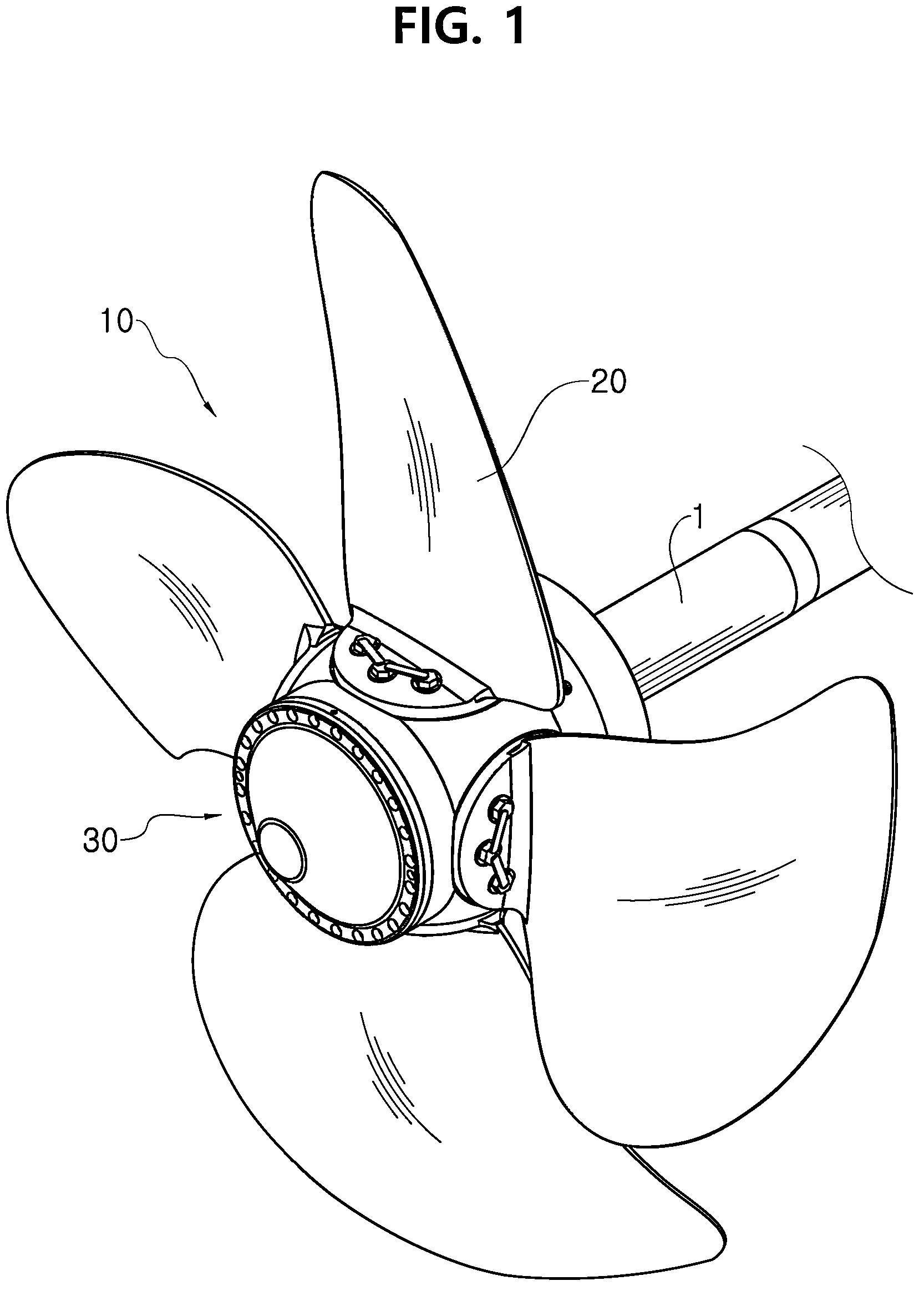 Patent US12157550 Figure 1 – Variable-pitch propeller having optimal hub-to-tip diameter ratio