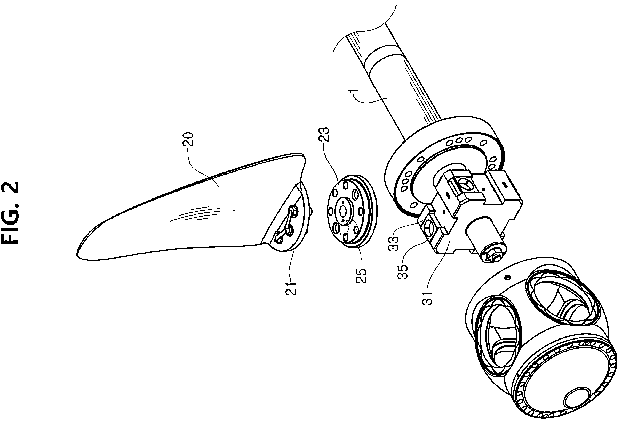 Patent US12157550 Figure 2 – Variable-pitch propeller having optimal hub-to-tip diameter ratio