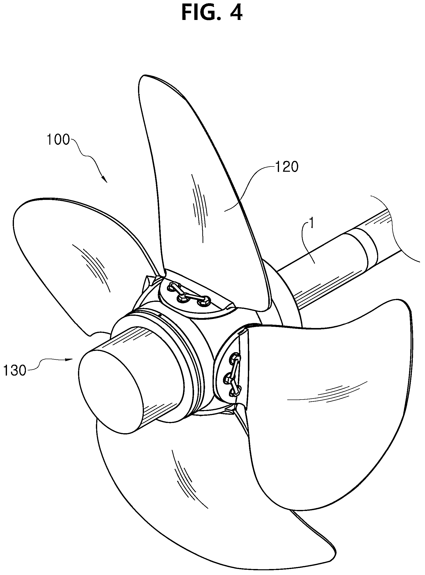 Patent US12157550 Figure 6 – Variable-pitch propeller having optimal hub-to-tip diameter ratio
