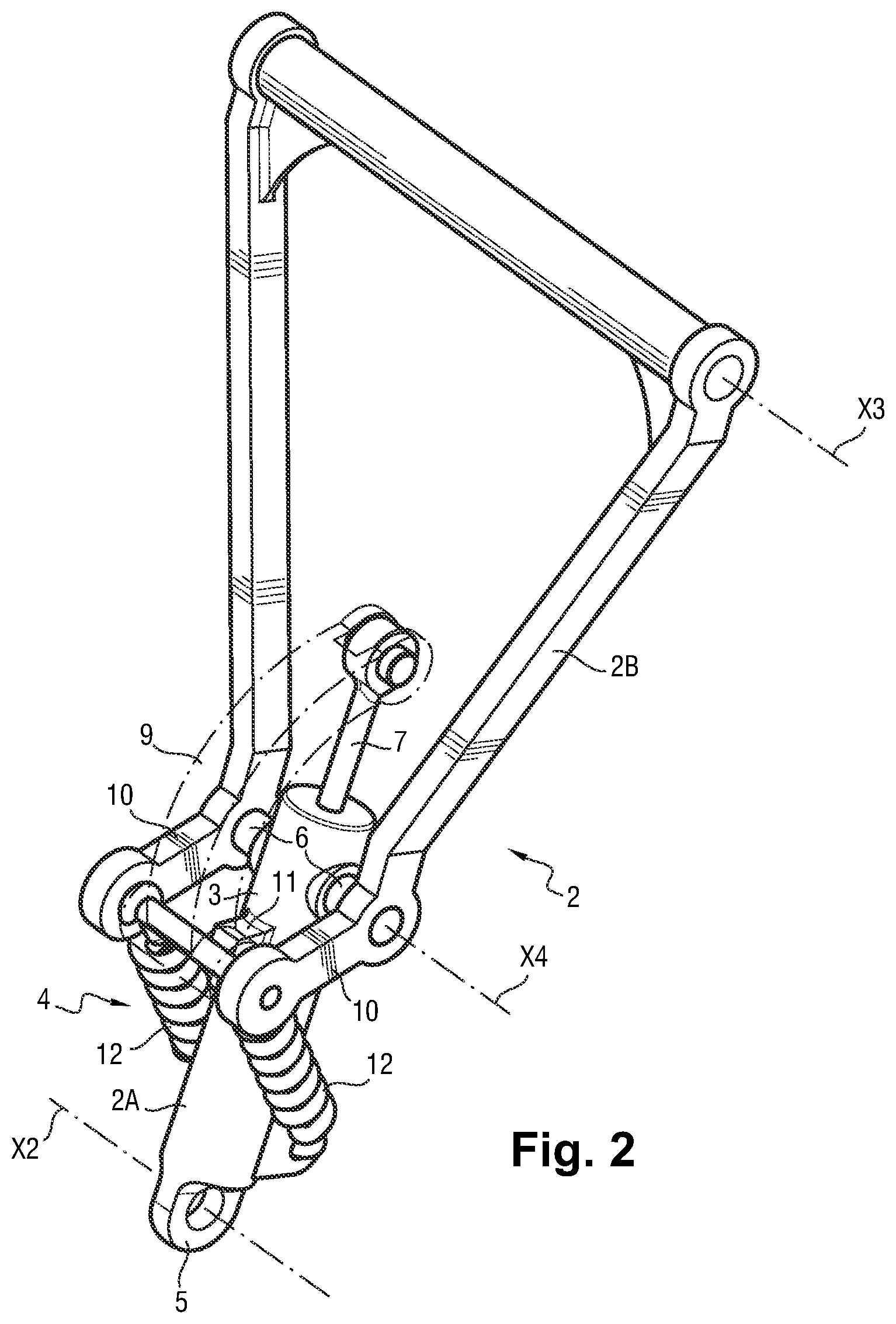 Patent US12157557 Figure 2 – Retractable aircraft landing gear provided with a strut having an integrated actuator