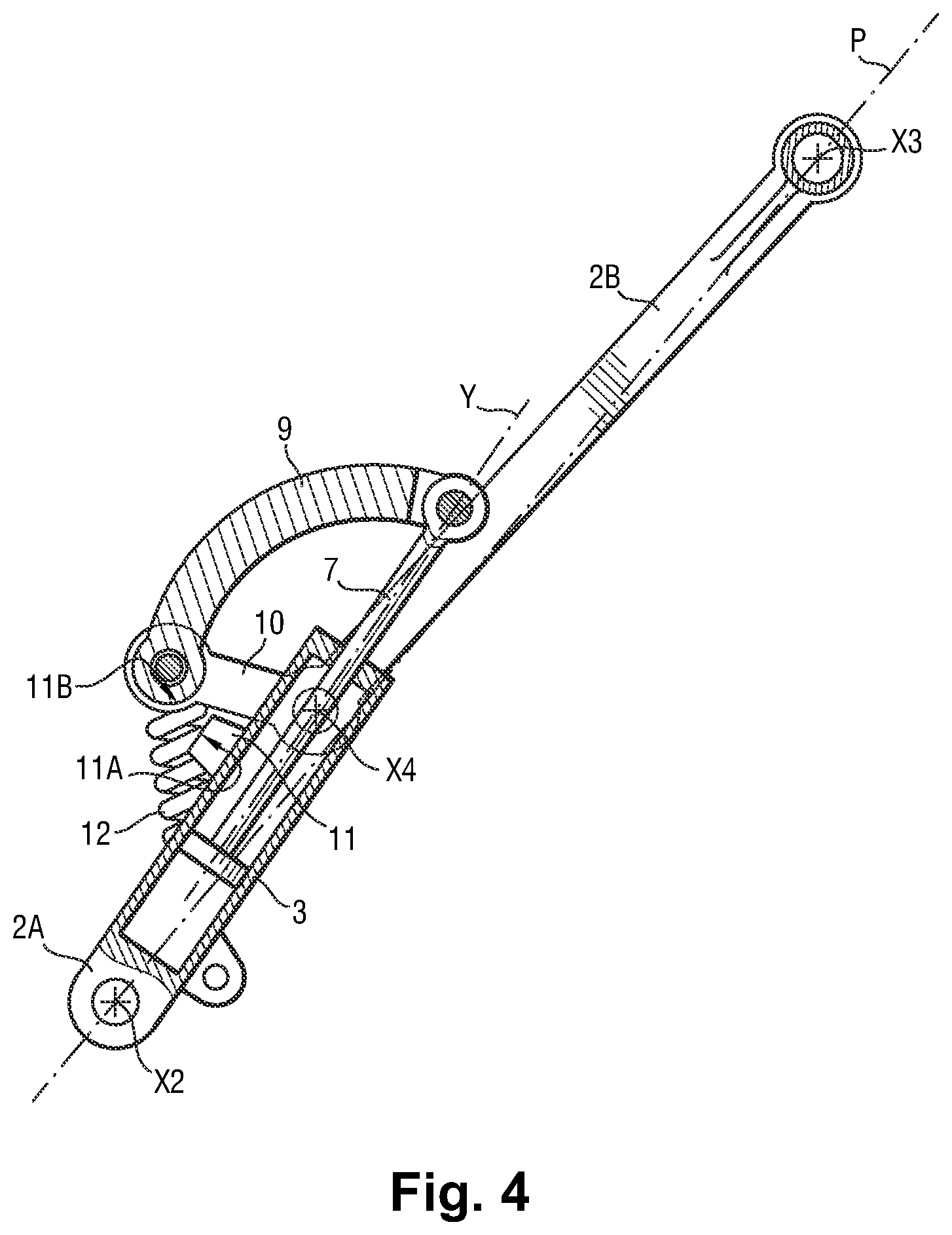 Patent US12157557 Figure 4 – Retractable aircraft landing gear provided with a strut having an integrated actuator