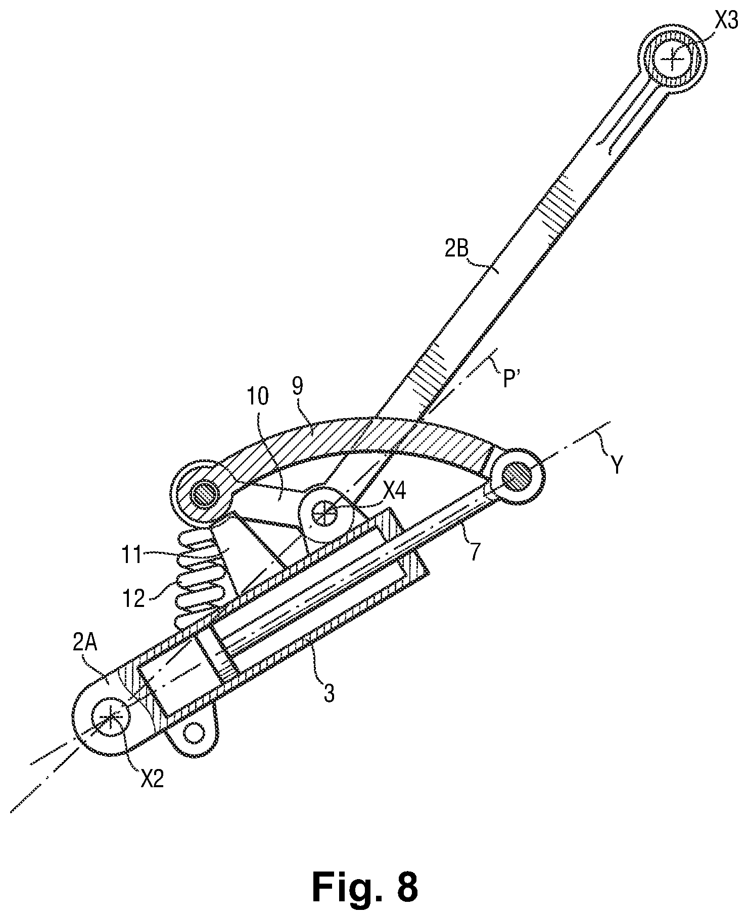 Patent US12157557 Figure 8 – Retractable aircraft landing gear provided with a strut having an integrated actuator