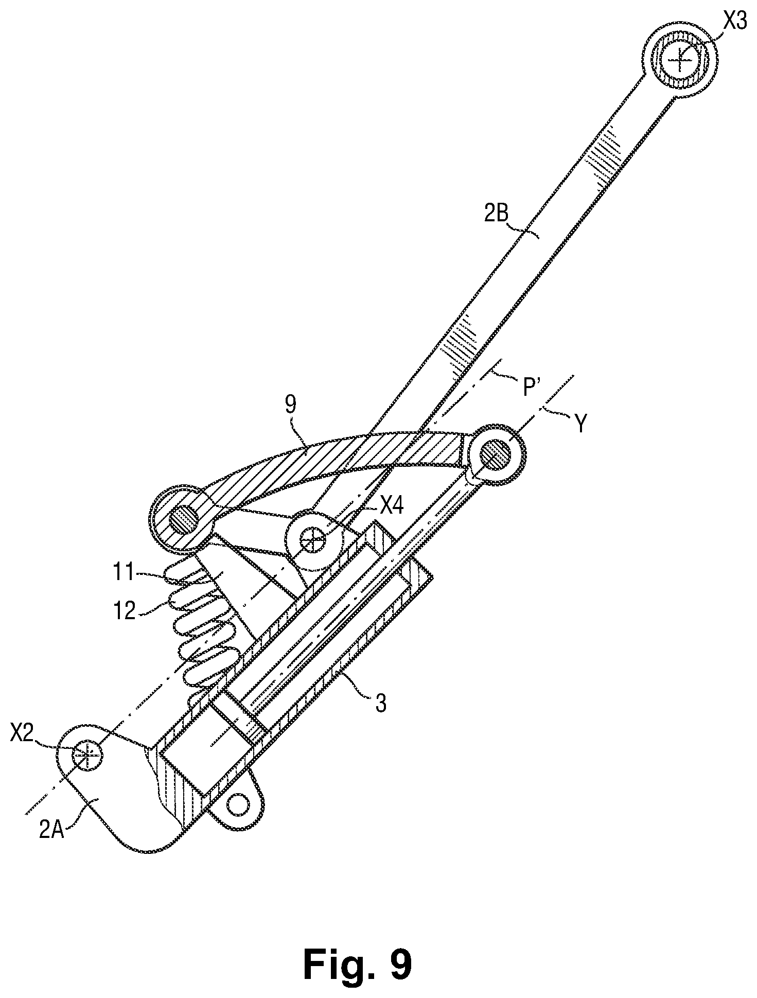 Patent US12157557 Figure 9 – Retractable aircraft landing gear provided with a strut having an integrated actuator