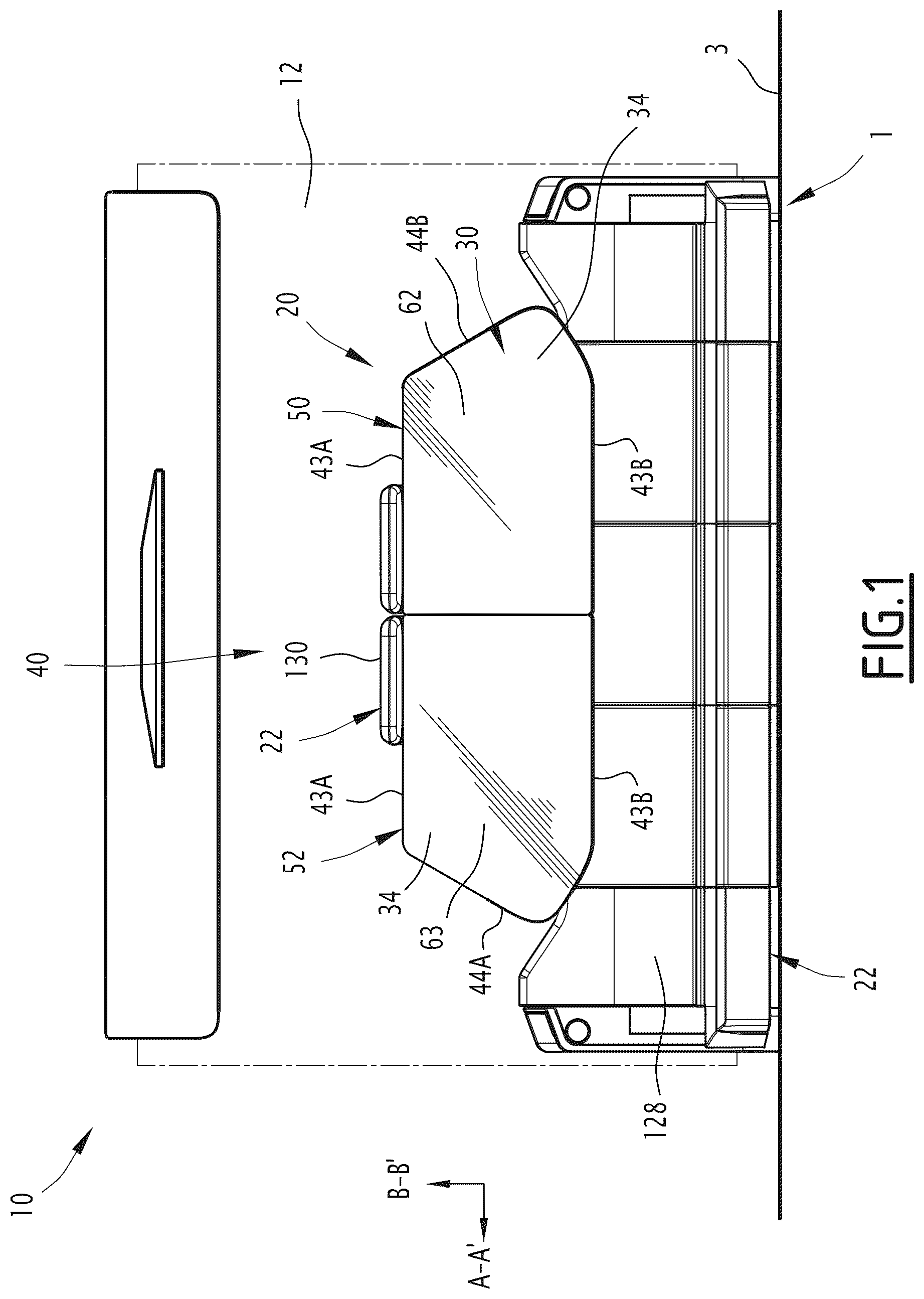 Patent US12157574 Figure 1 – Interior layout of an aircraft cabin and associated method