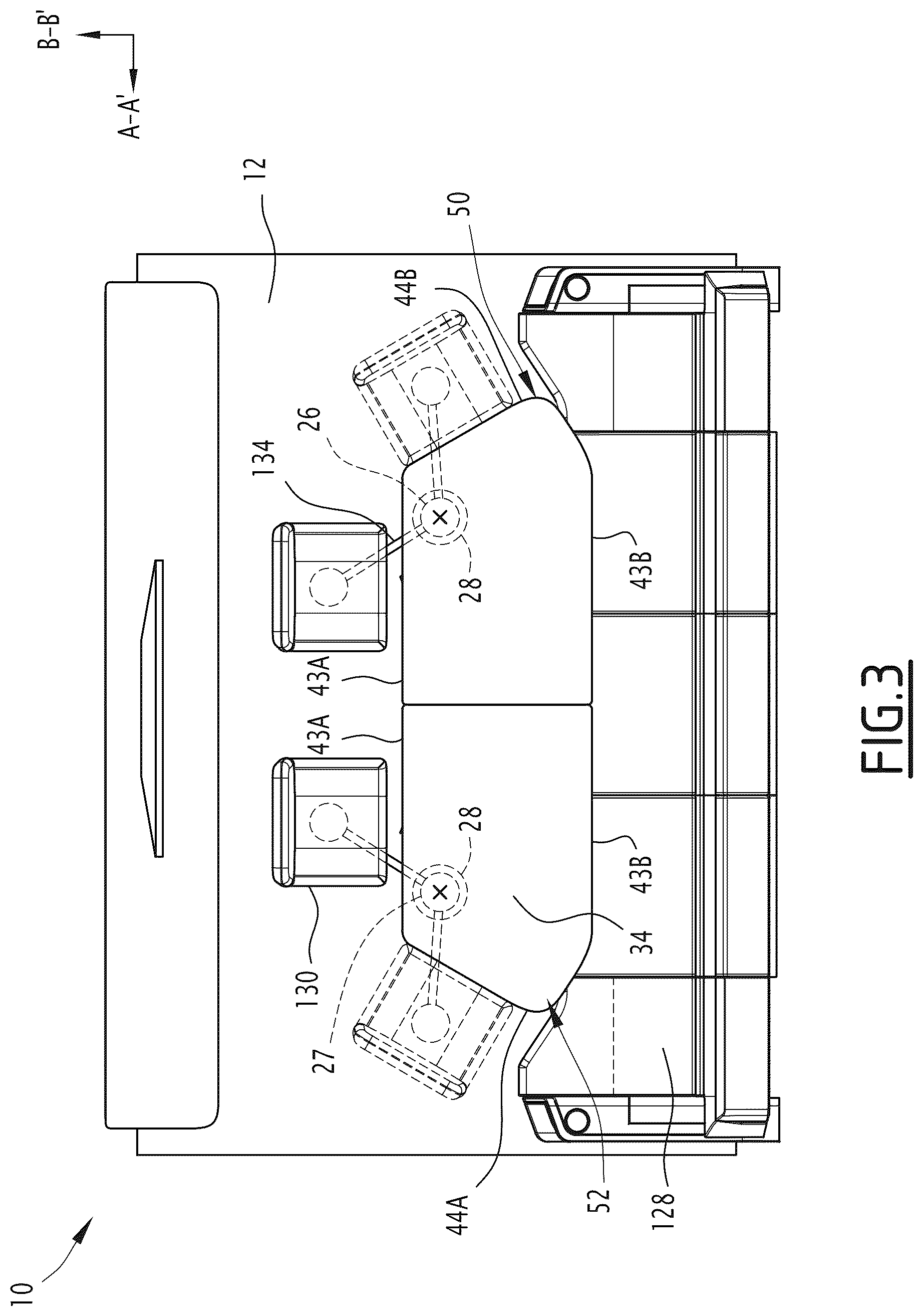 Patent US12157574 Figure 3 – Interior layout of an aircraft cabin and associated method