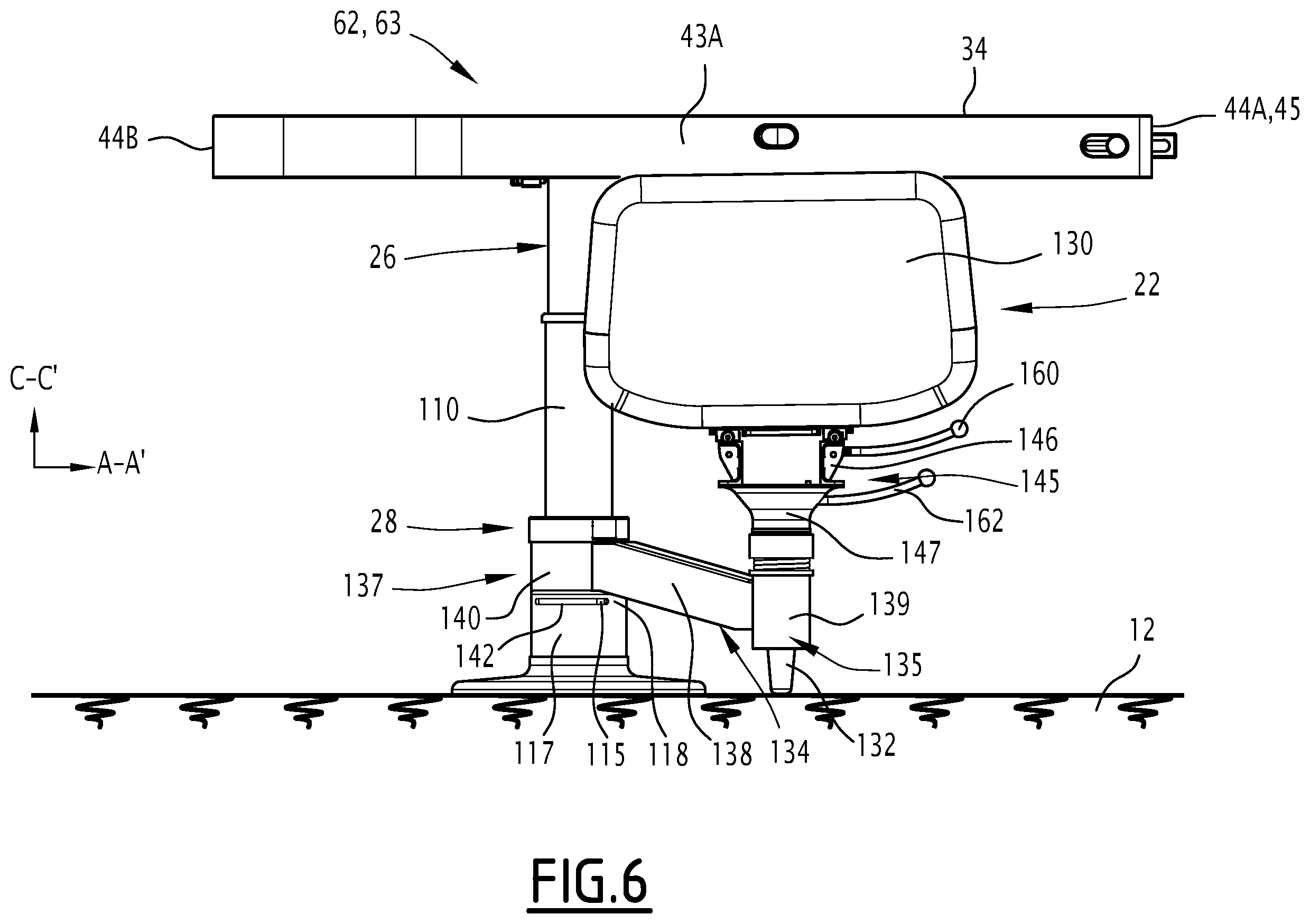 Patent US12157574 Figure 6 – Interior layout of an aircraft cabin and associated method