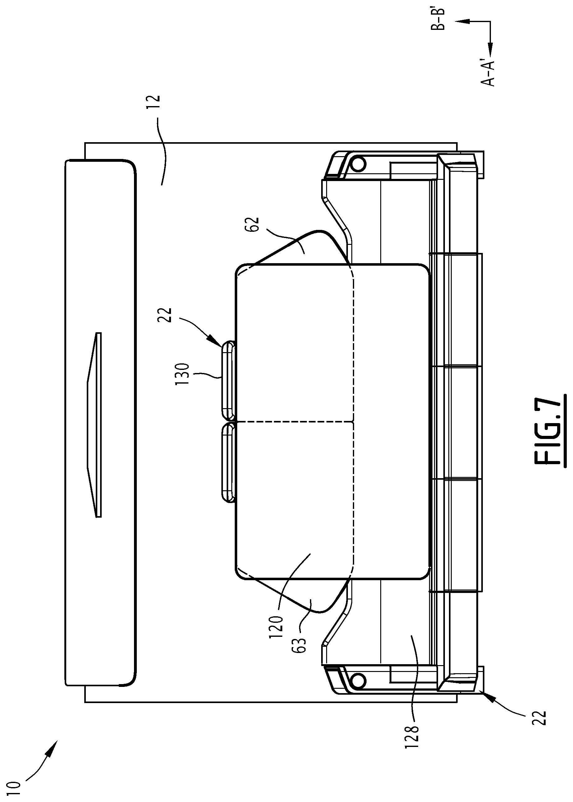Patent US12157574 Figure 7 – Interior layout of an aircraft cabin and associated method