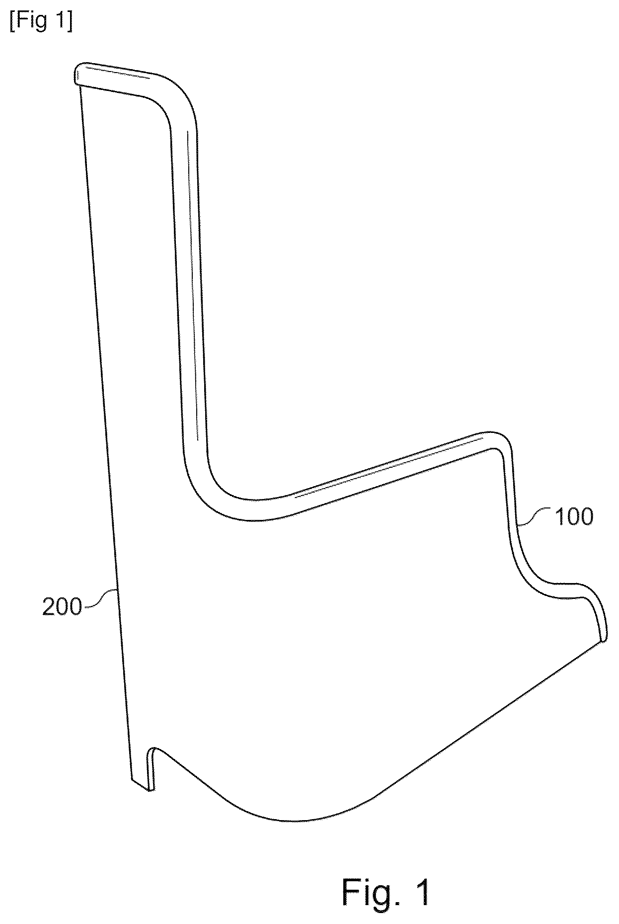 Patent US12157581 Figure 1 – Lining element of an edge of an aeronautical seat shell, method for manufacturing and method for setting up such an element