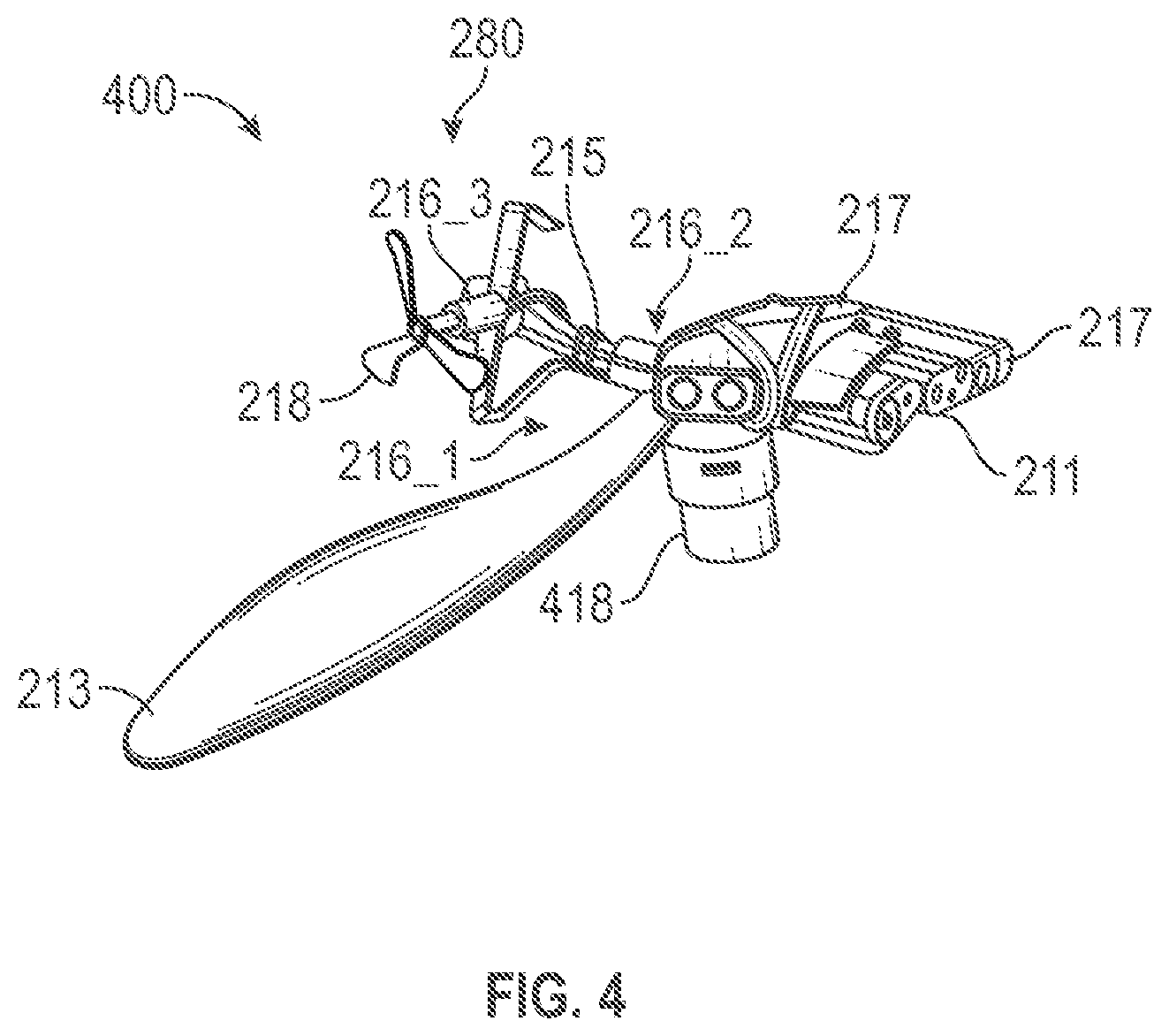 Patent US12157587 Figure 4 – Rotary and fixed wing convertible aircraft with monocopters