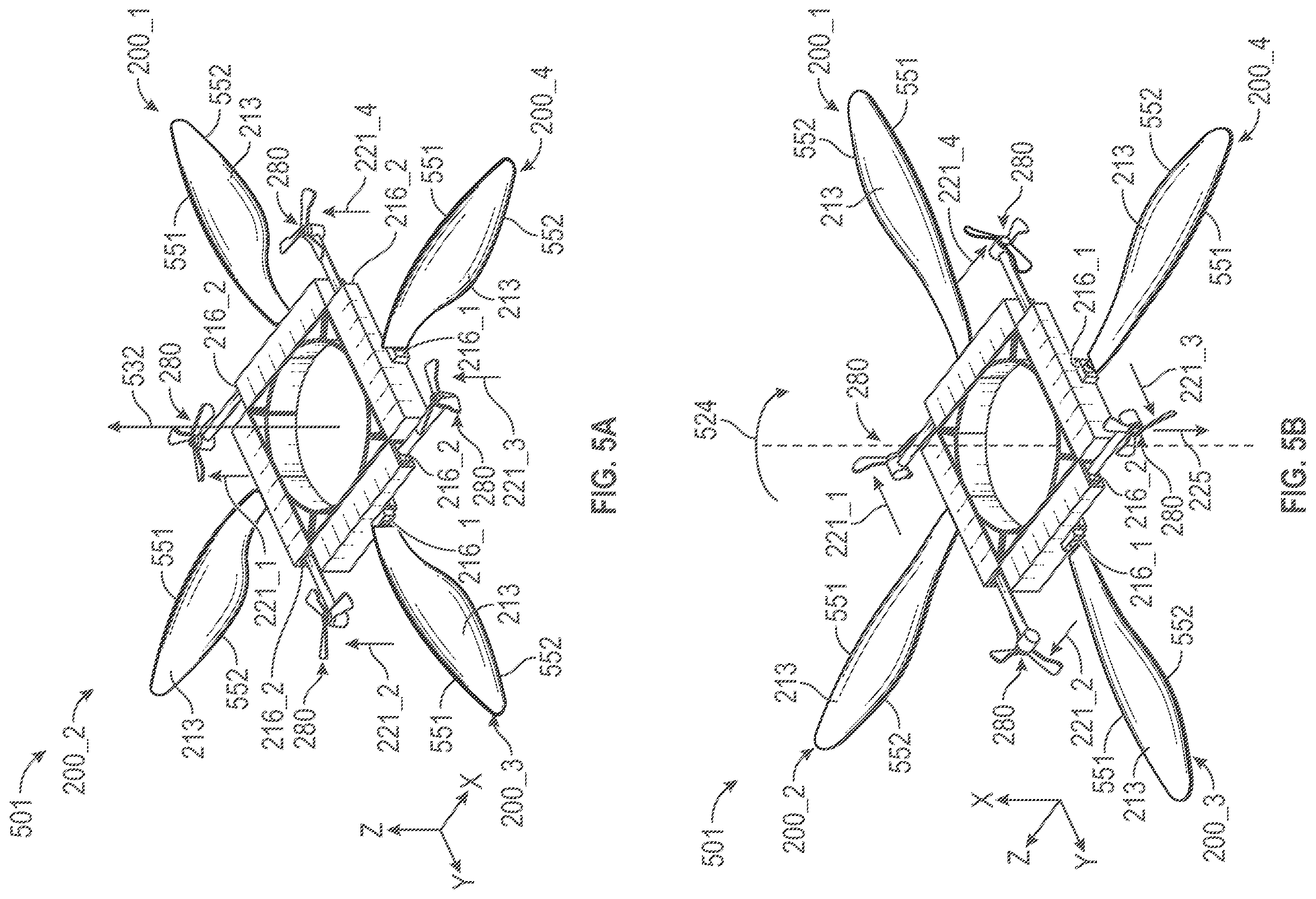 Patent US12157587 Figure 5 – Rotary and fixed wing convertible aircraft with monocopters