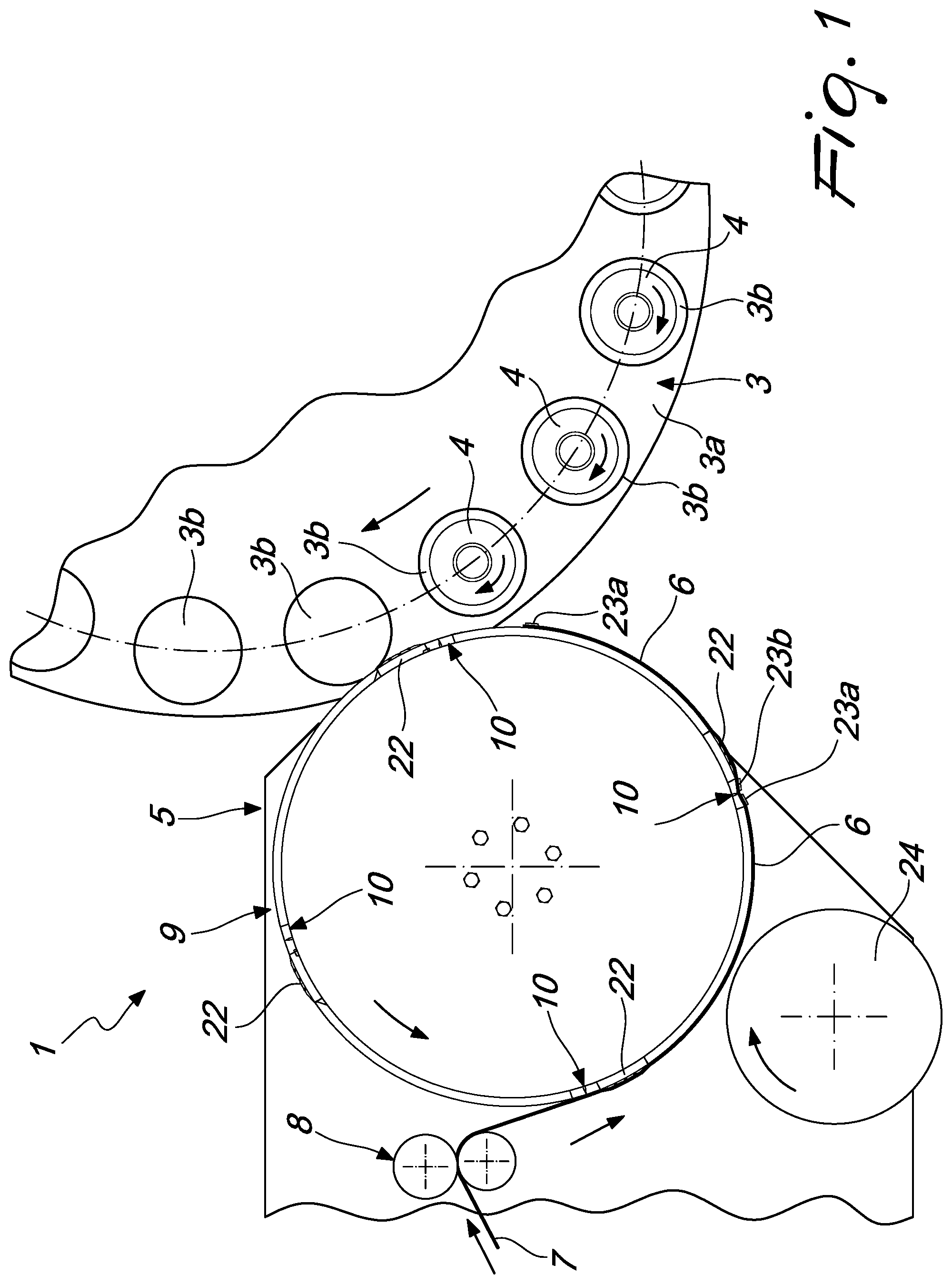 Patent US12157599 Figure 1 – Container labeling machine
