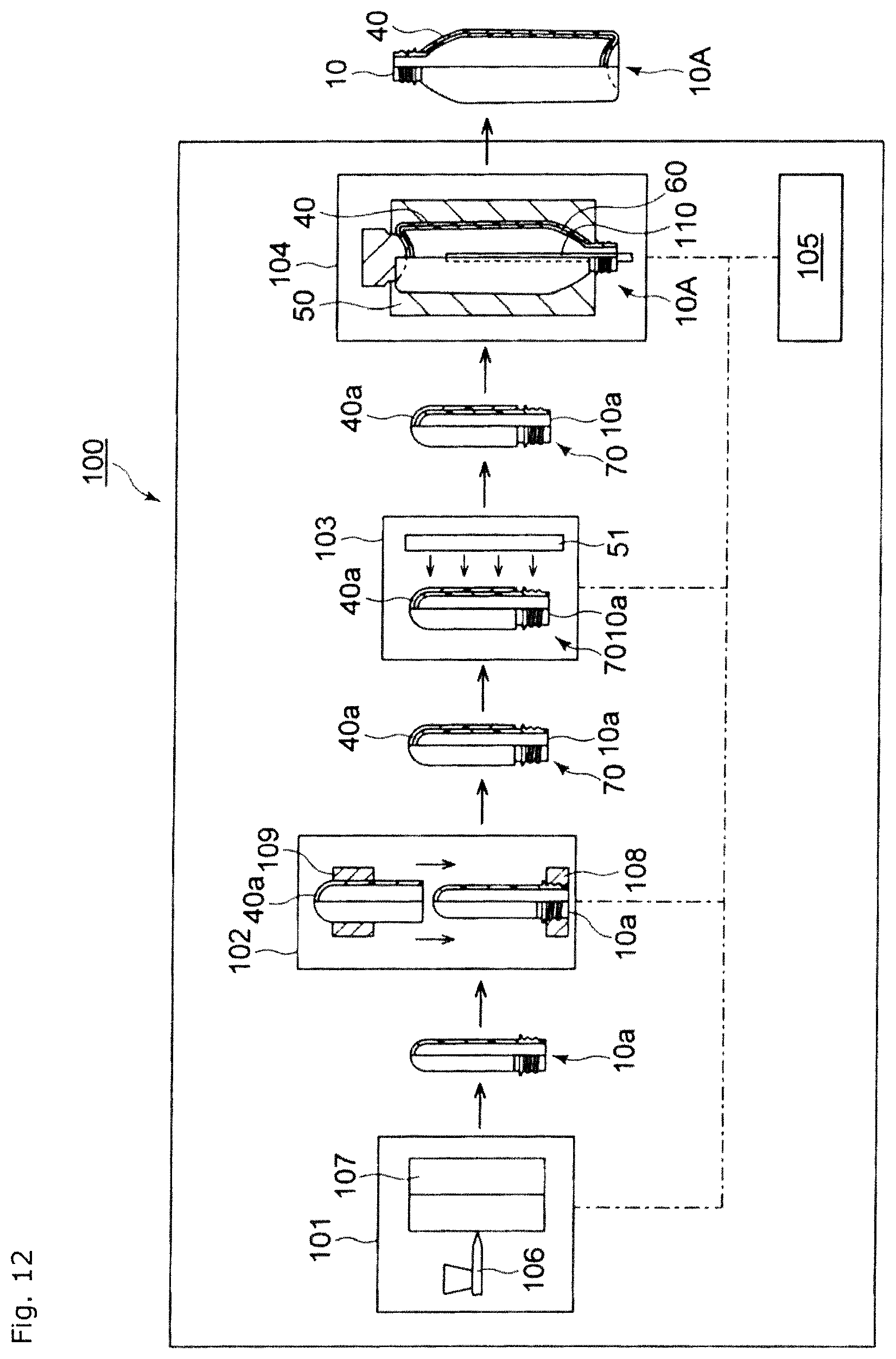 Patent US12157601 Figure 11 – Composite preform and method for producing the same, composite container and method for producing the same, and composite container product loaded with beer