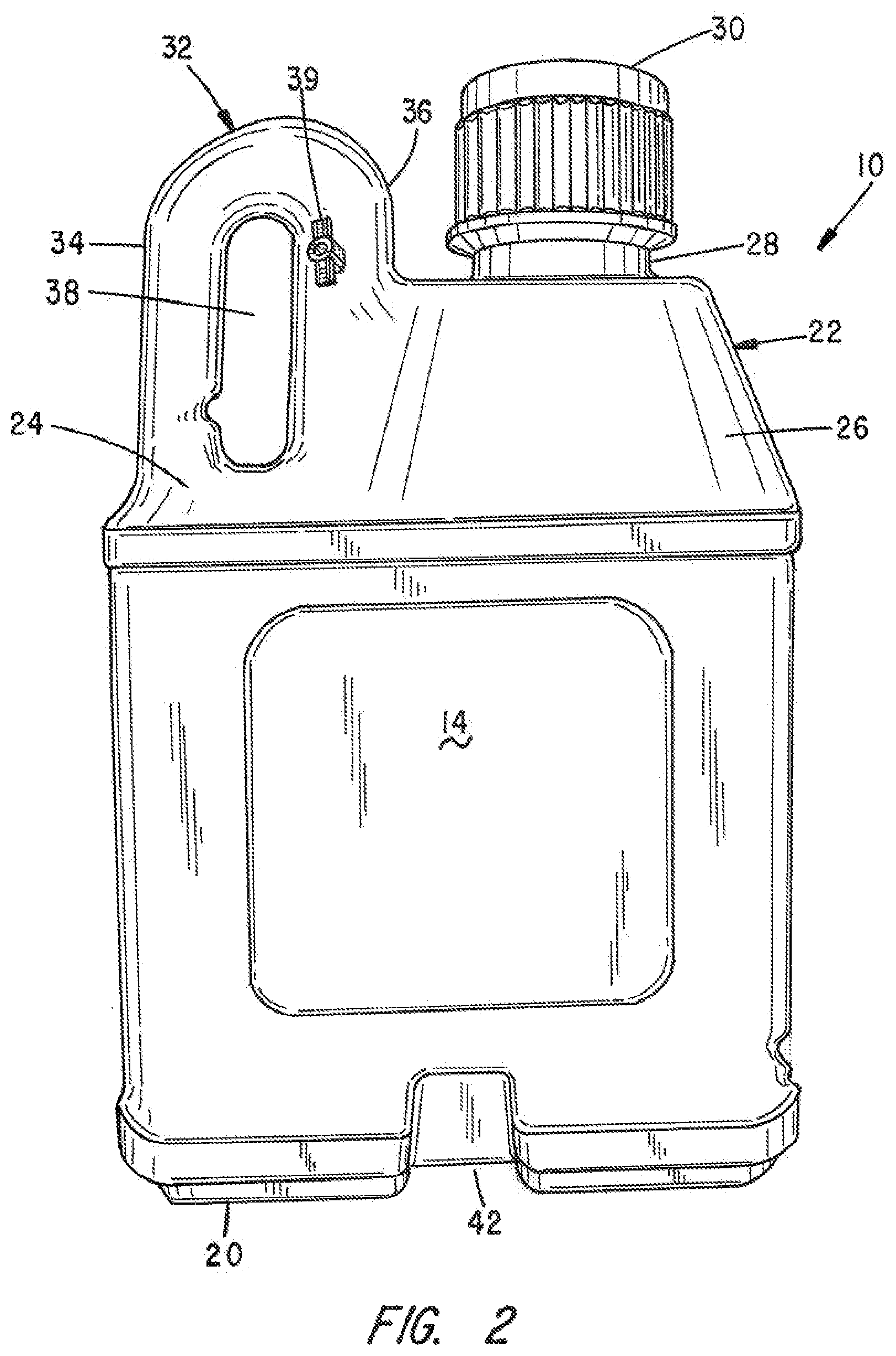 Patent US12157605 Figure 2 – Stackable fluid containers with attachable wheel assembly