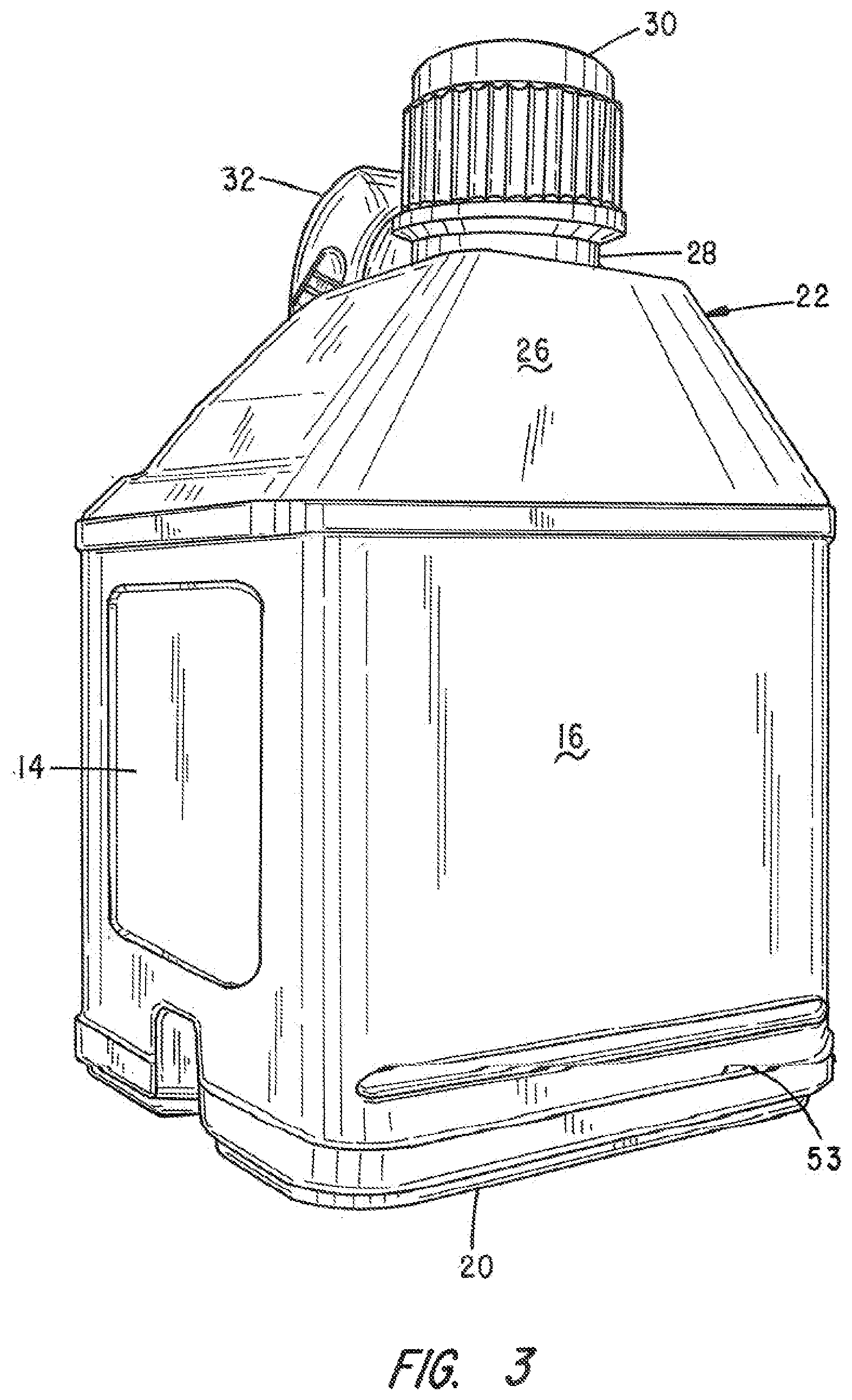 Patent US12157605 Figure 3 – Stackable fluid containers with attachable wheel assembly