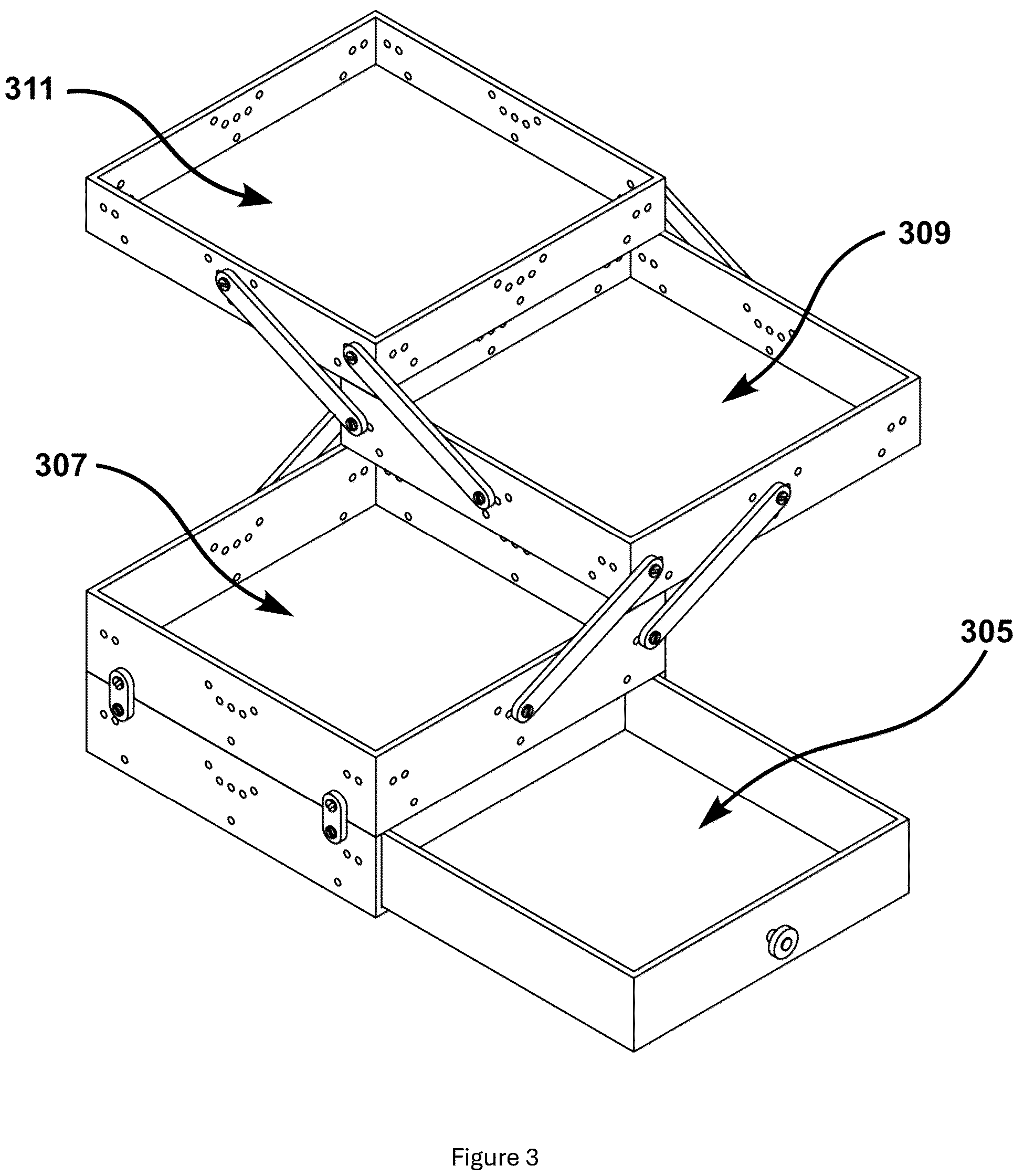 Patent US12157606 Figure 6 – Re-configurable and re-sizable modular storage container system