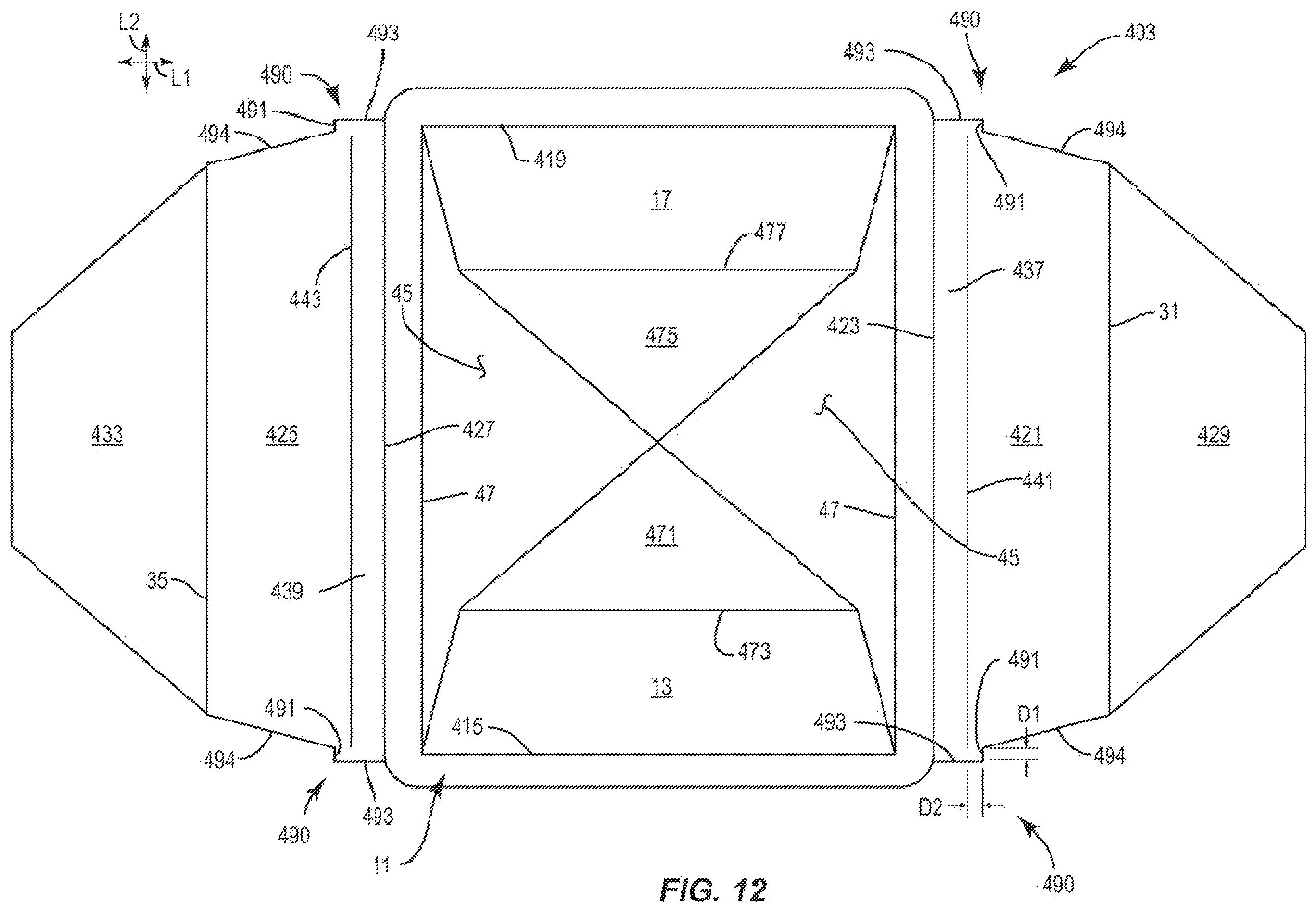 Patent US12157611 Figure 12 – Container with liner