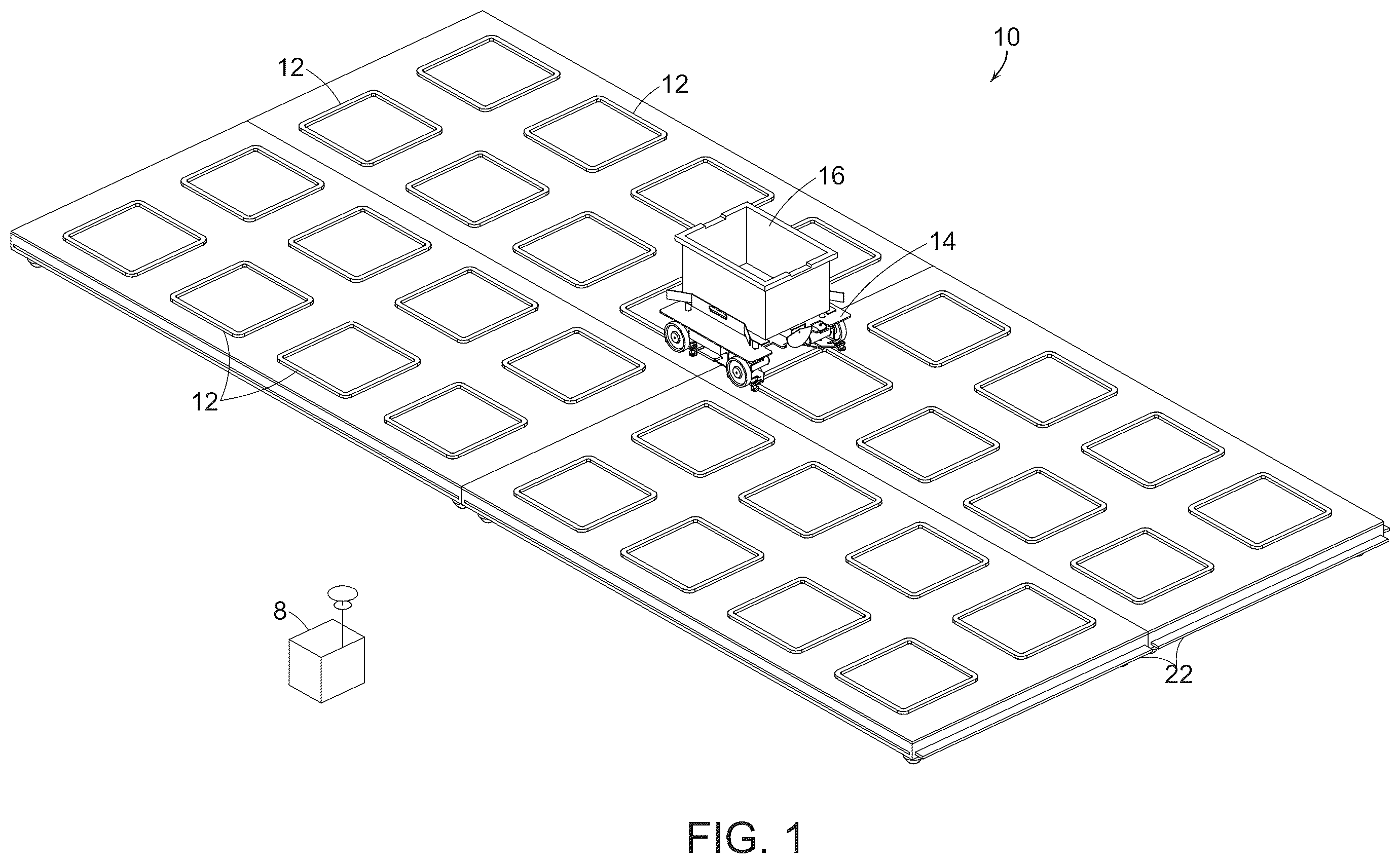 Patent US12157631 Figure 1 – Bin infeed and removal systems and methods for processing objects including mobile matrix carrier systems