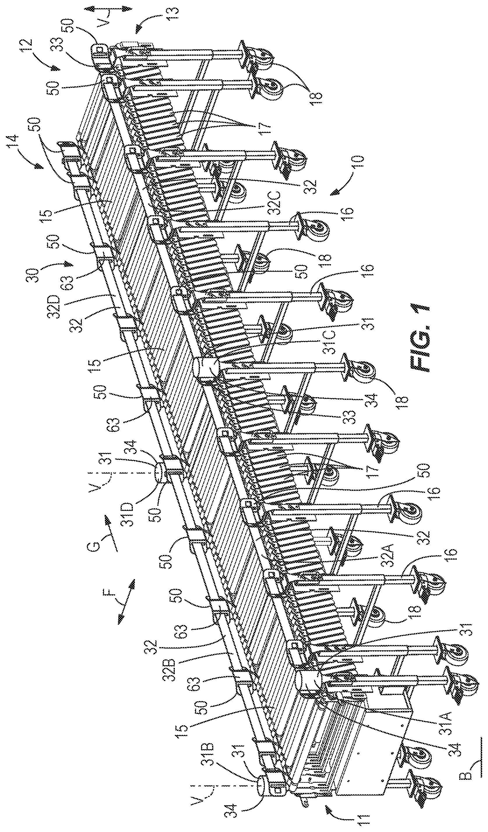 Patent US12157637 Figure 1 – Guide system for conveyors