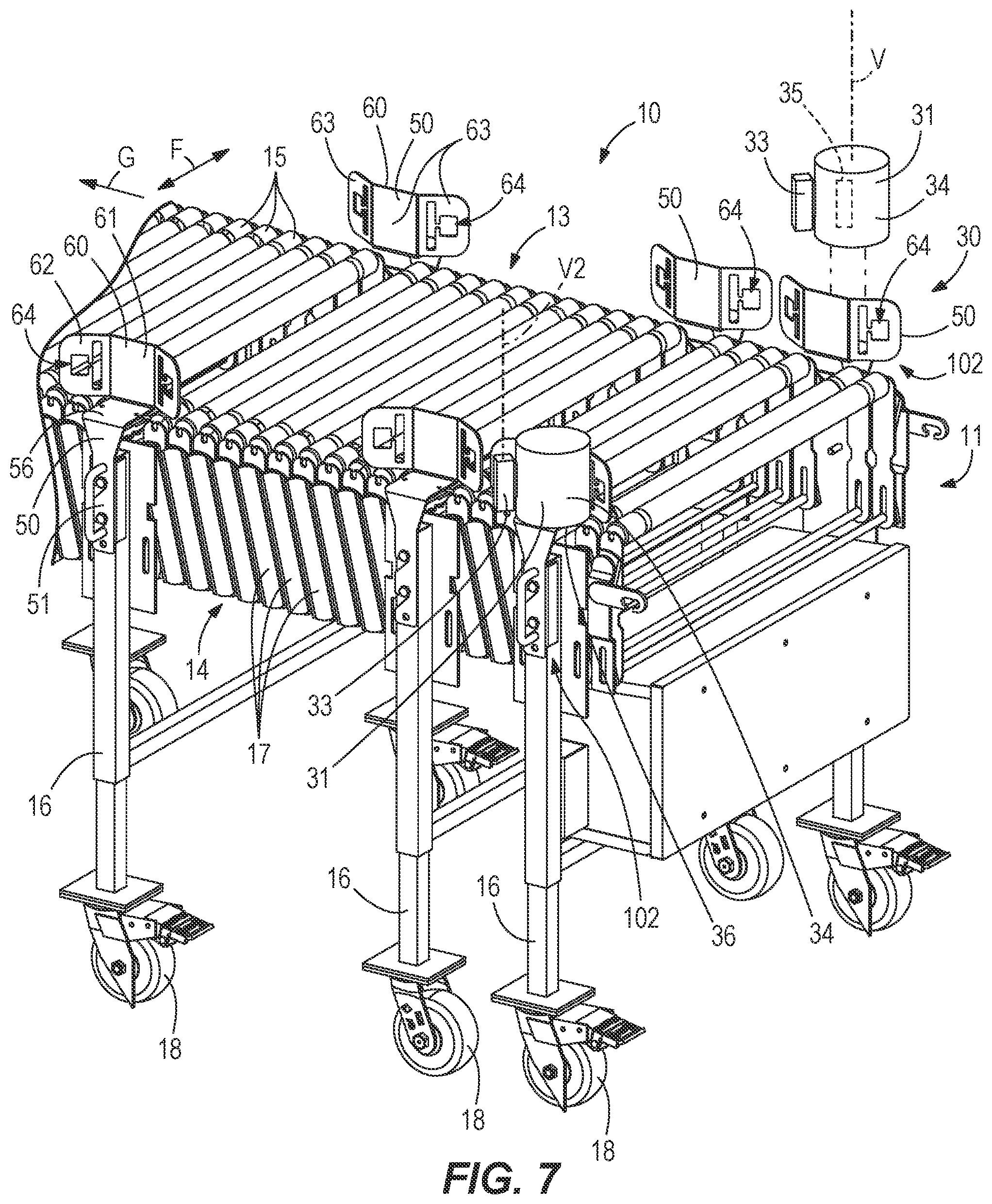 Patent US12157637 Figure 6 – Guide system for conveyors