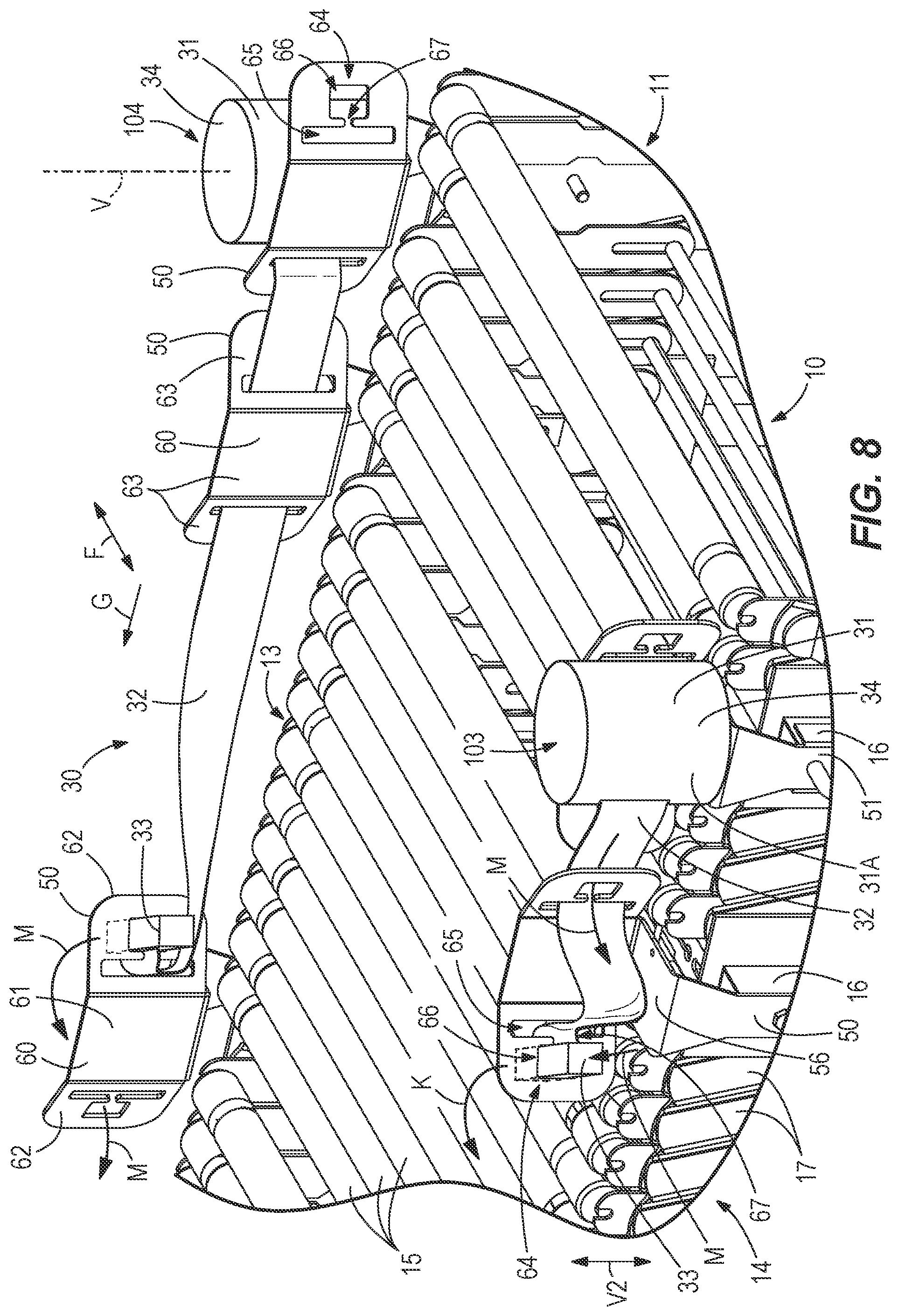 Patent US12157637 Figure 7 – Guide system for conveyors
