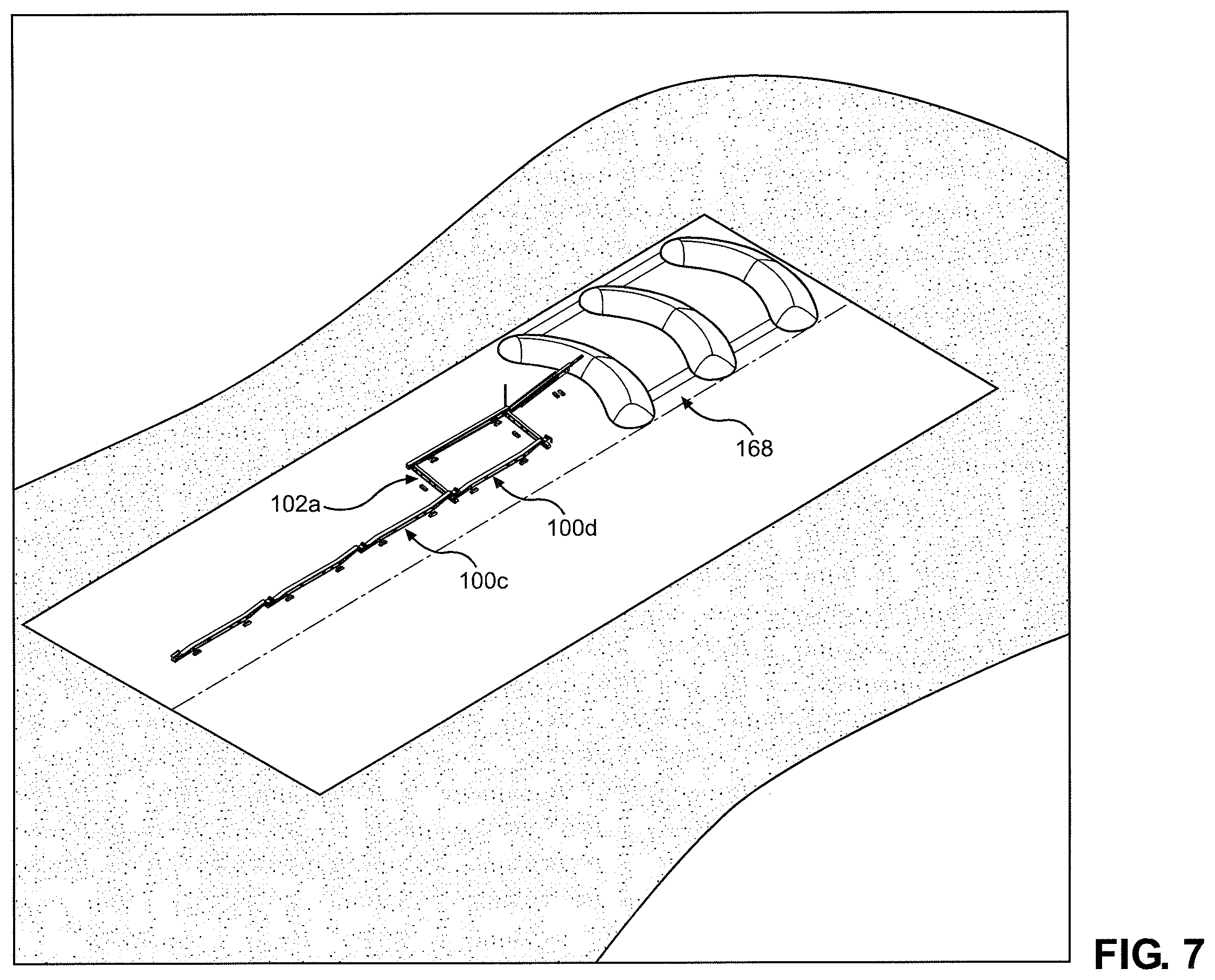 Patent US12157645 Figure 7 – System and method for uninterrupted flow stacking with mobile conveyors