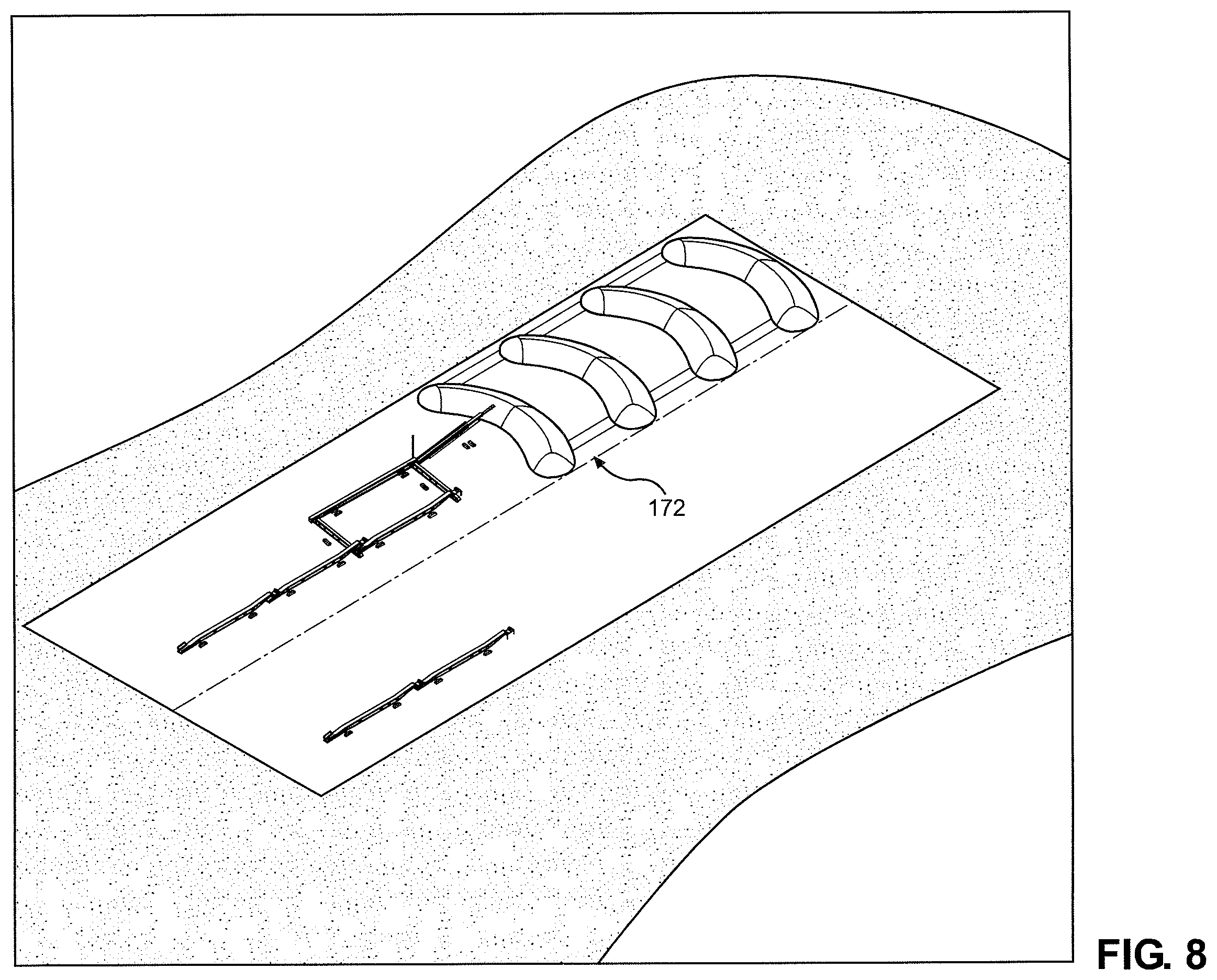 Patent US12157645 Figure 8 – System and method for uninterrupted flow stacking with mobile conveyors