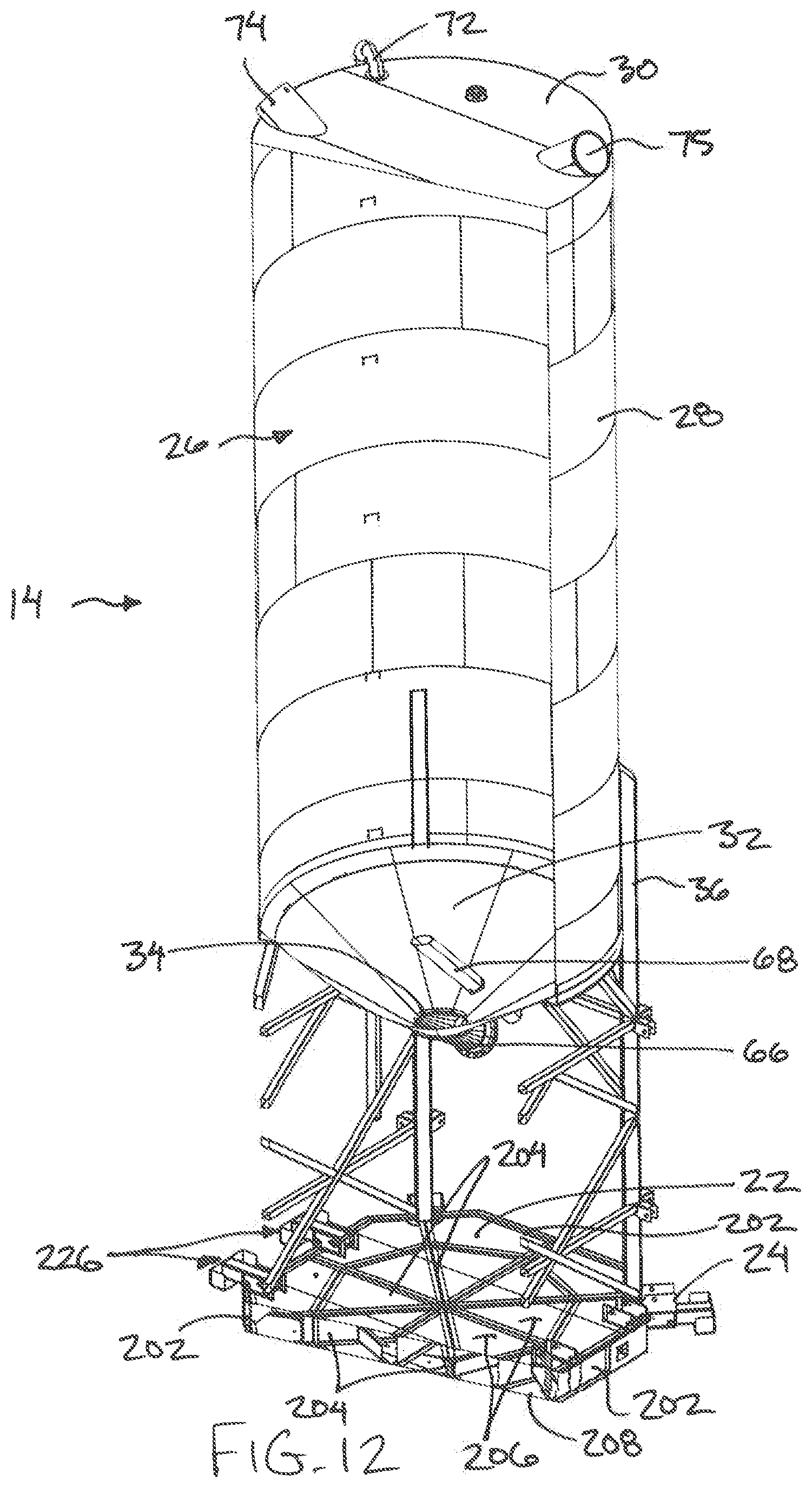 Patent US12157646 Figure 9 – Storage silo apparatus with an integrated vertical conveyor