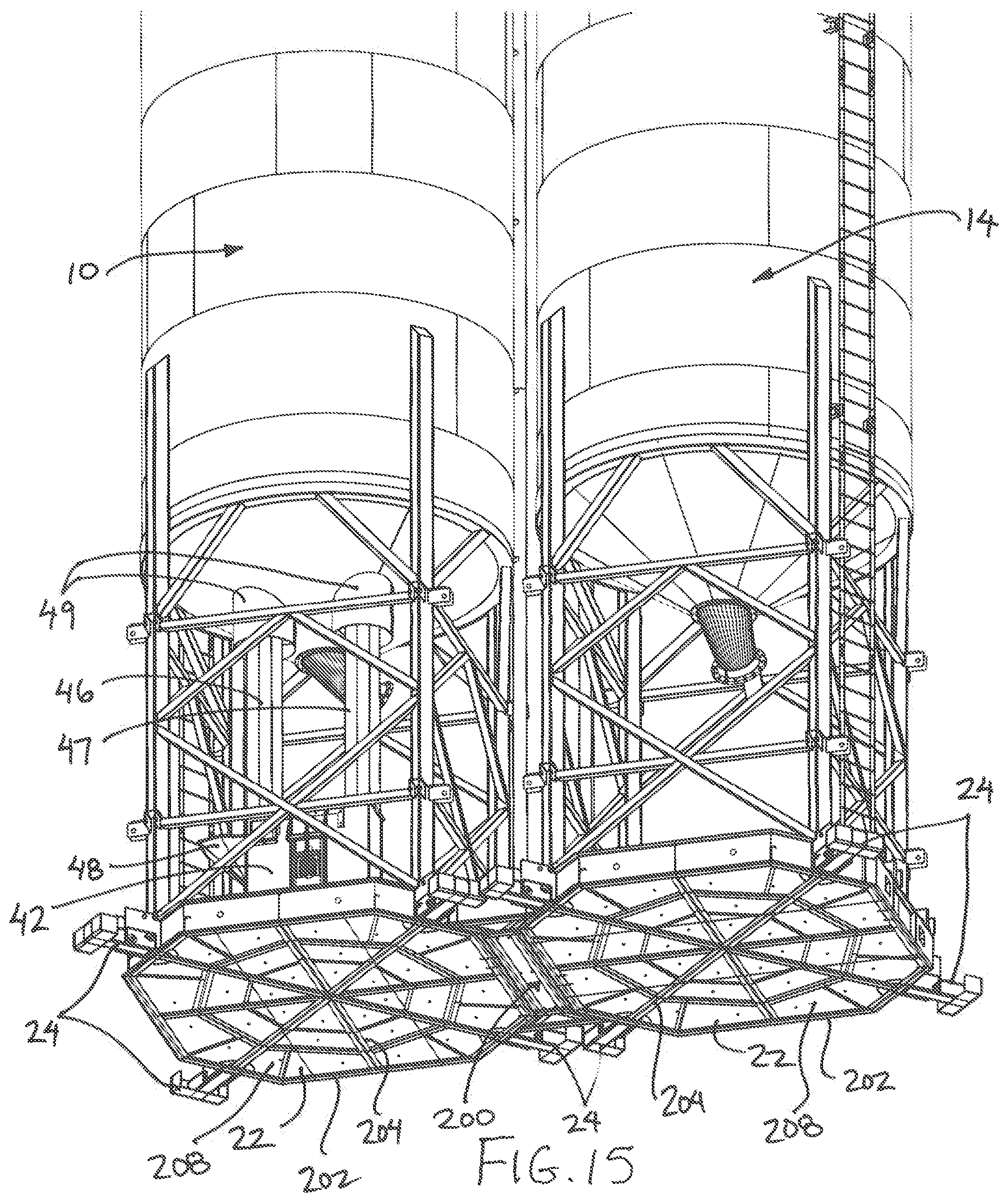 Patent US12157646 Figure 11 – Storage silo apparatus with an integrated vertical conveyor