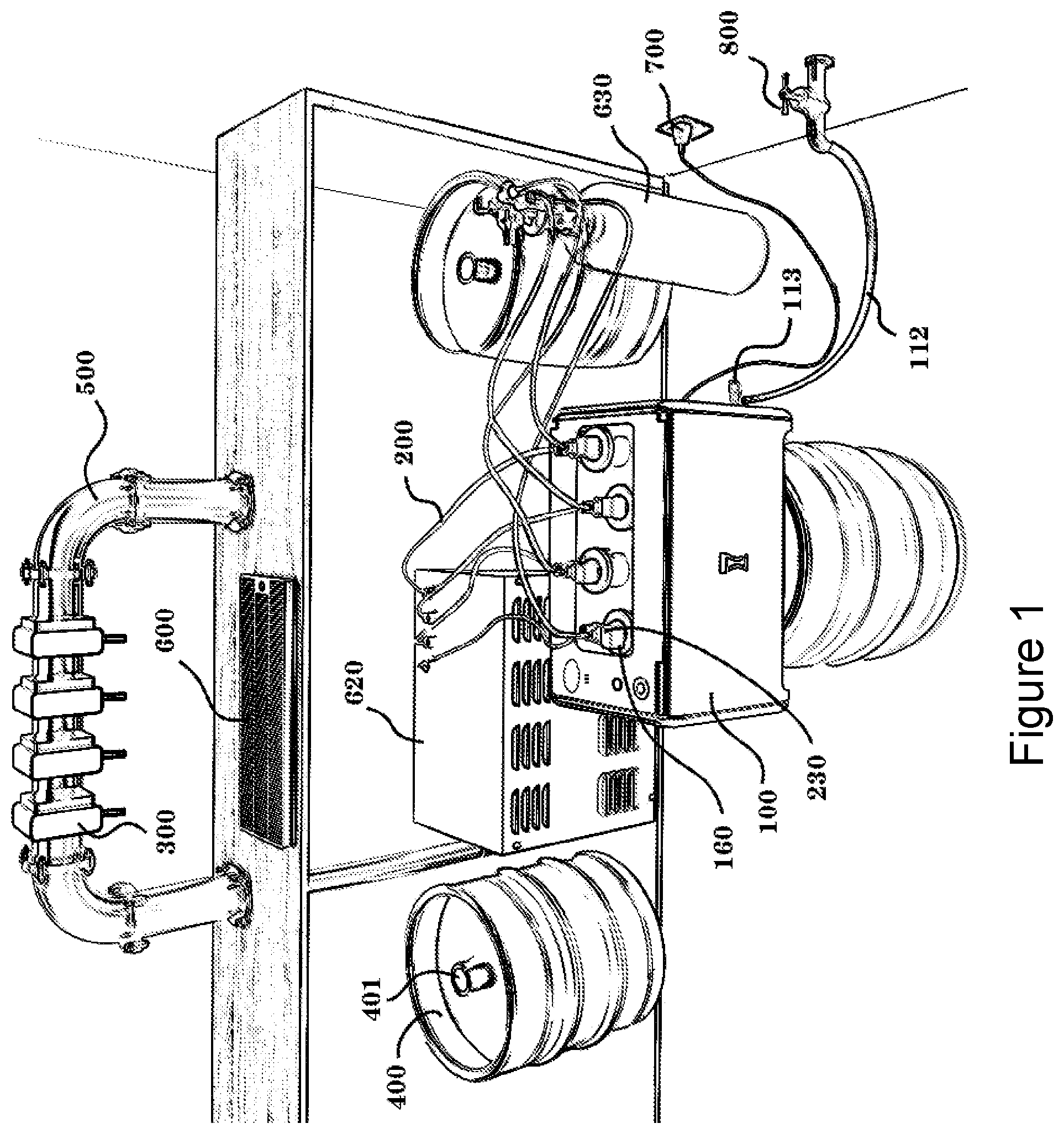 Patent US12157660 Figure 1 – Beverage line cleaning apparatus and system