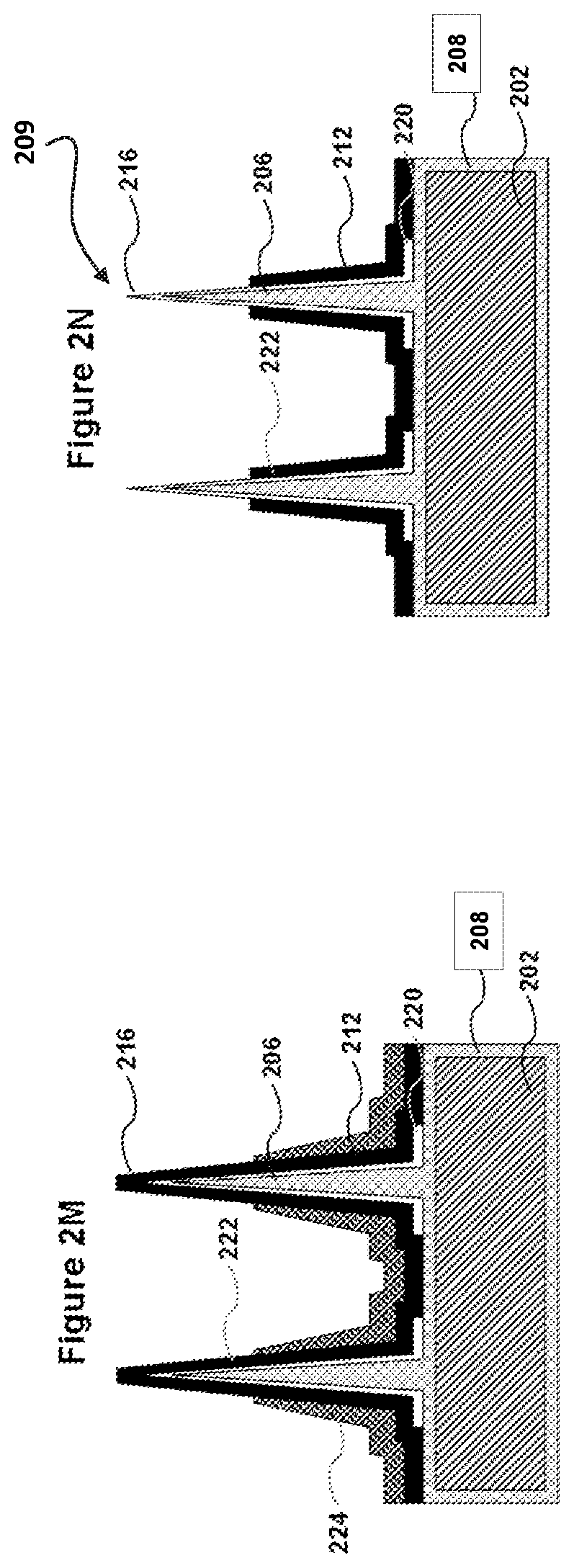 Patent US12157666 Figure 8 – Sharp, vertically aligned nanowire electrode arrays, high-yield fabrication and intracellular recording