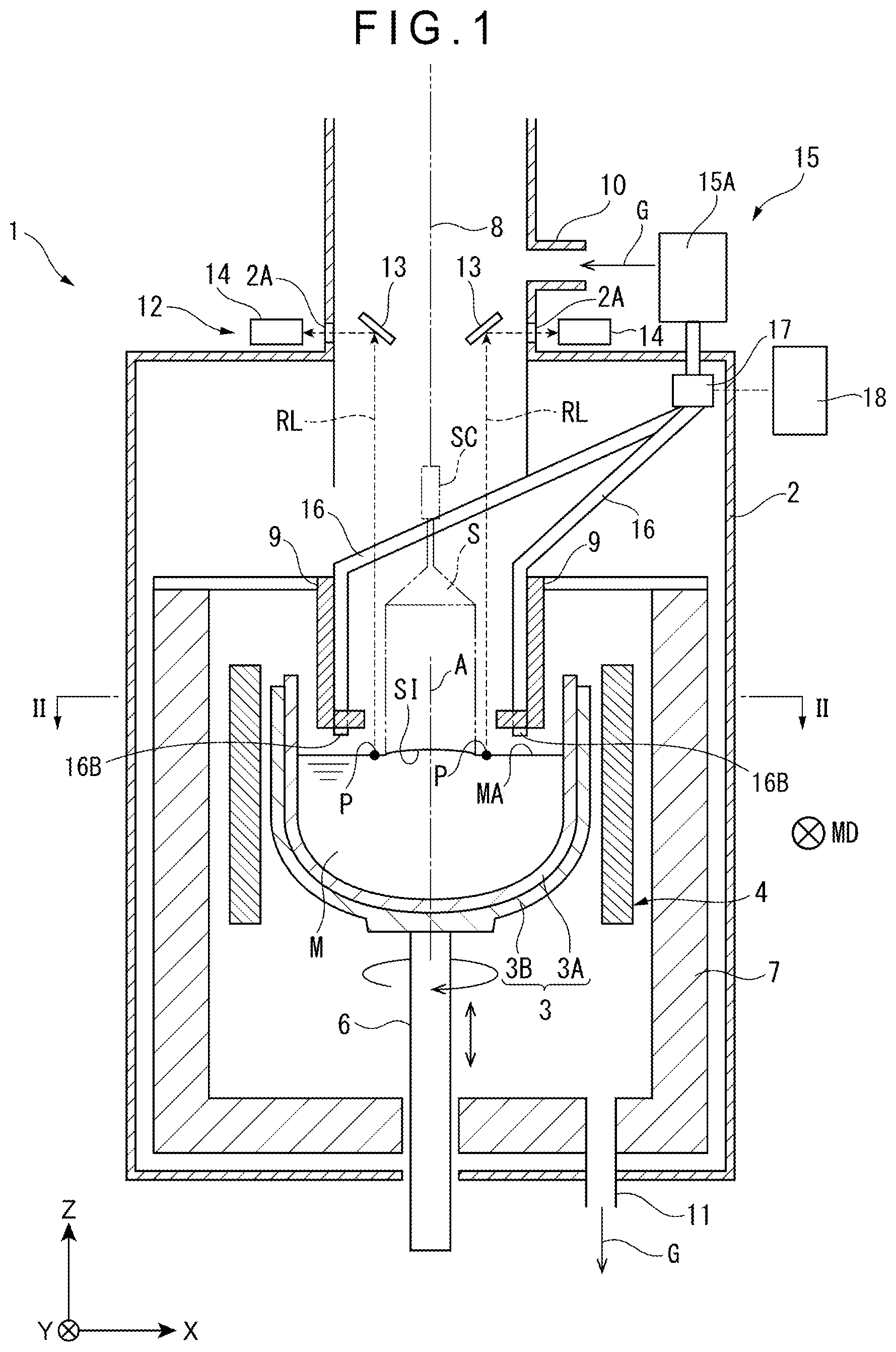 Patent US12157953 — Inhibiting dripped granular dopant from adhering to a growing silicon single crystal before the dopant melts — Figure 1