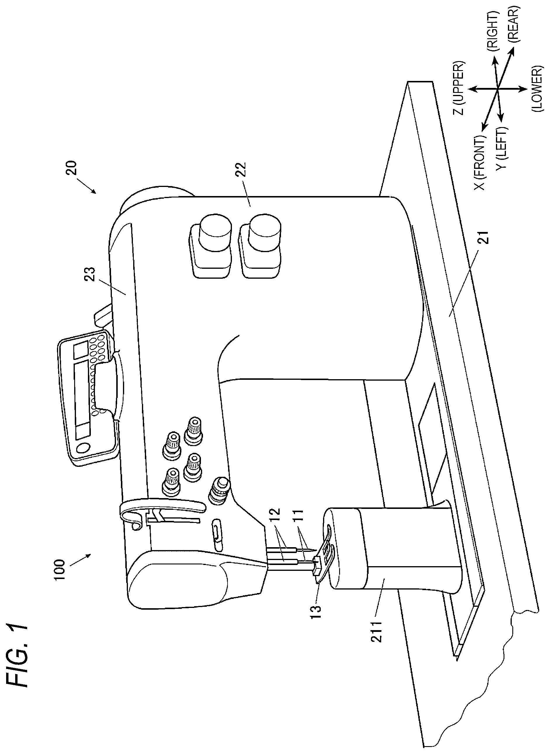 Patent US12157962 Figure 1 – Sewing machine