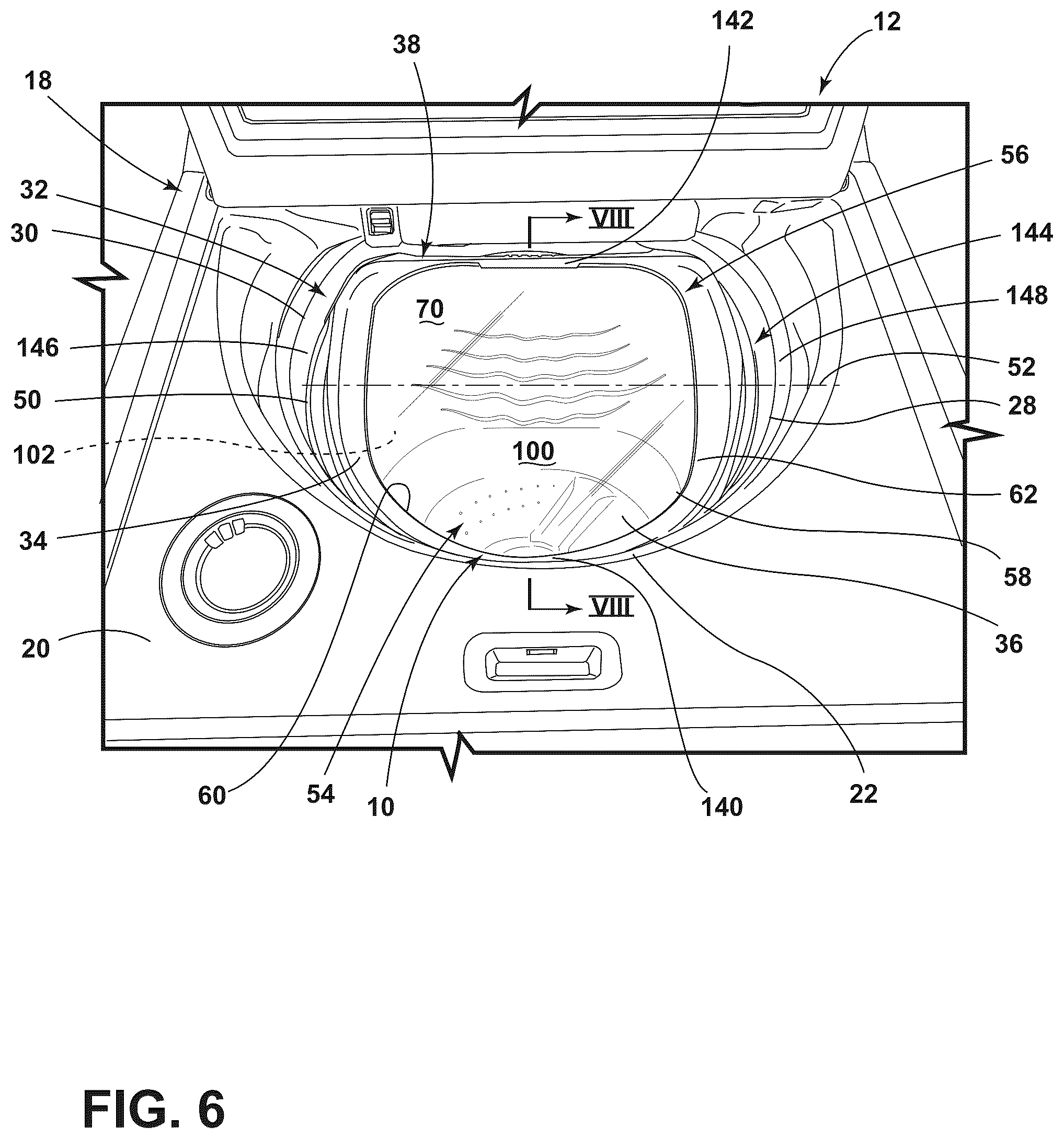 Patent US12157964 Figure 6 – Detachable pretreat sink for laundry appliance having an operable washboard