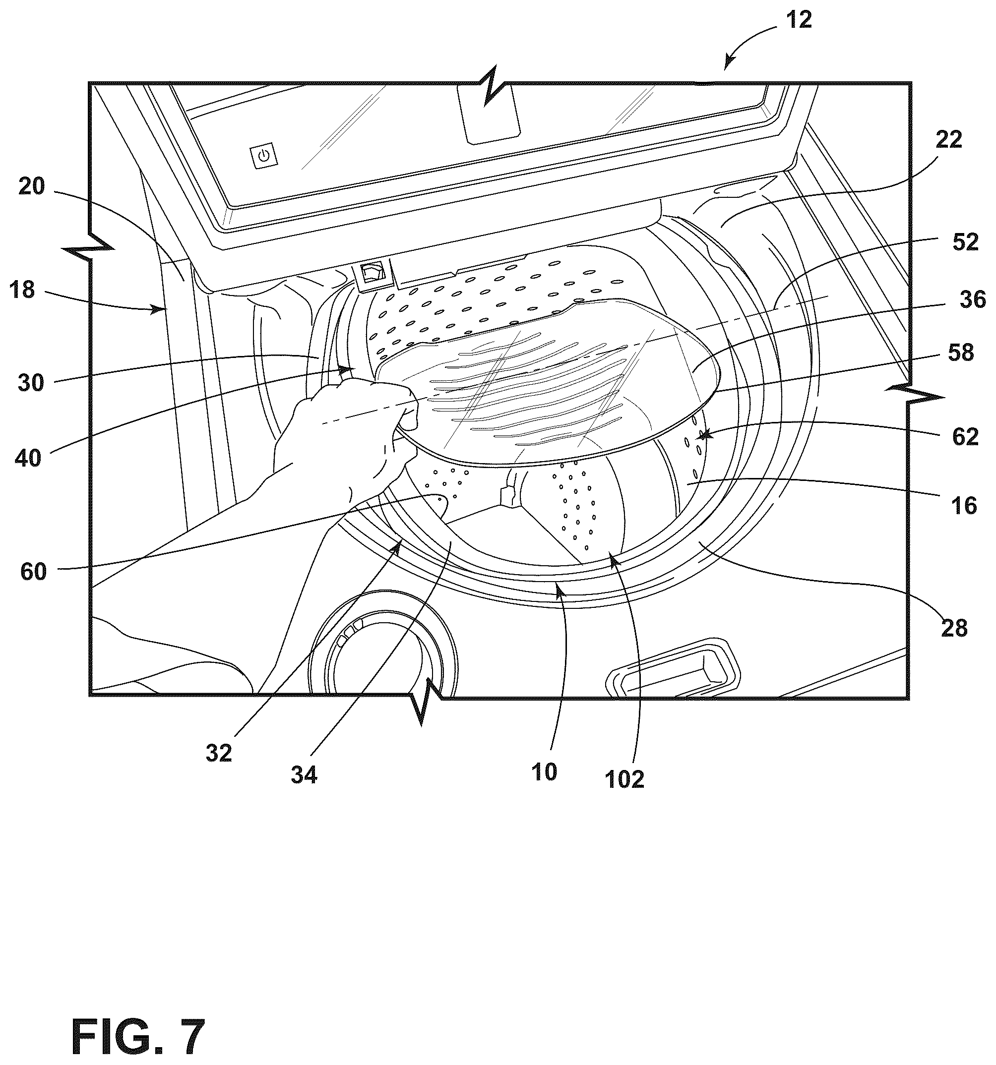 Patent US12157964 Figure 7 – Detachable pretreat sink for laundry appliance having an operable washboard