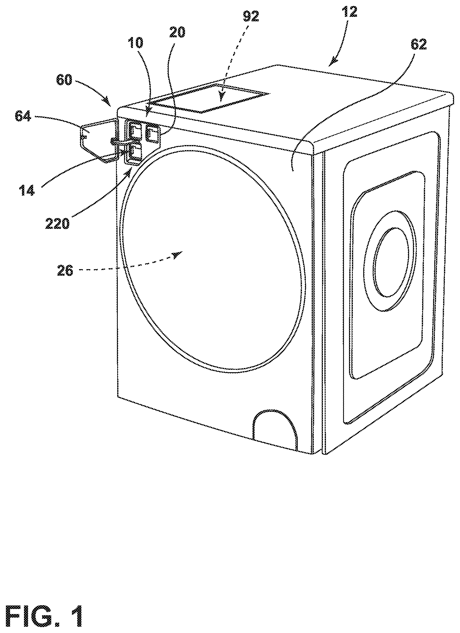Patent US12157967 — Chemistry dispensing system for a laundry appliance having removable chemistry cartridges — Figure 1