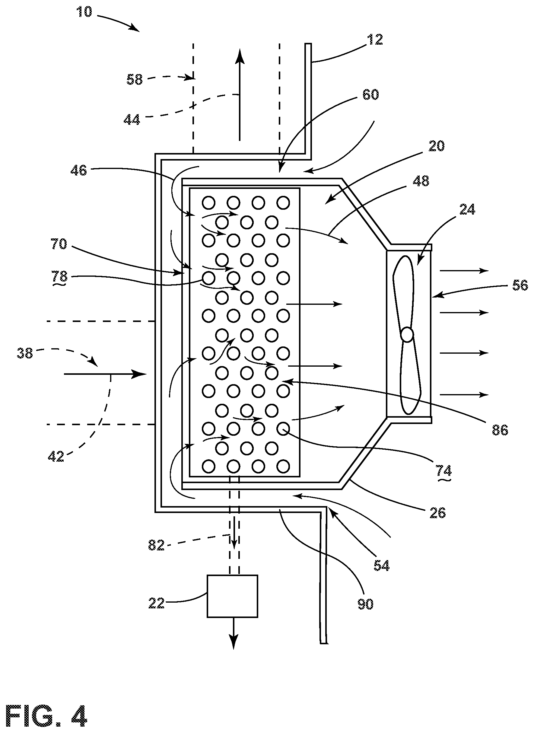 Patent US12157969 Figure 4 – Method of removing heat from a clothes tumbling system on the outside of the cabinet