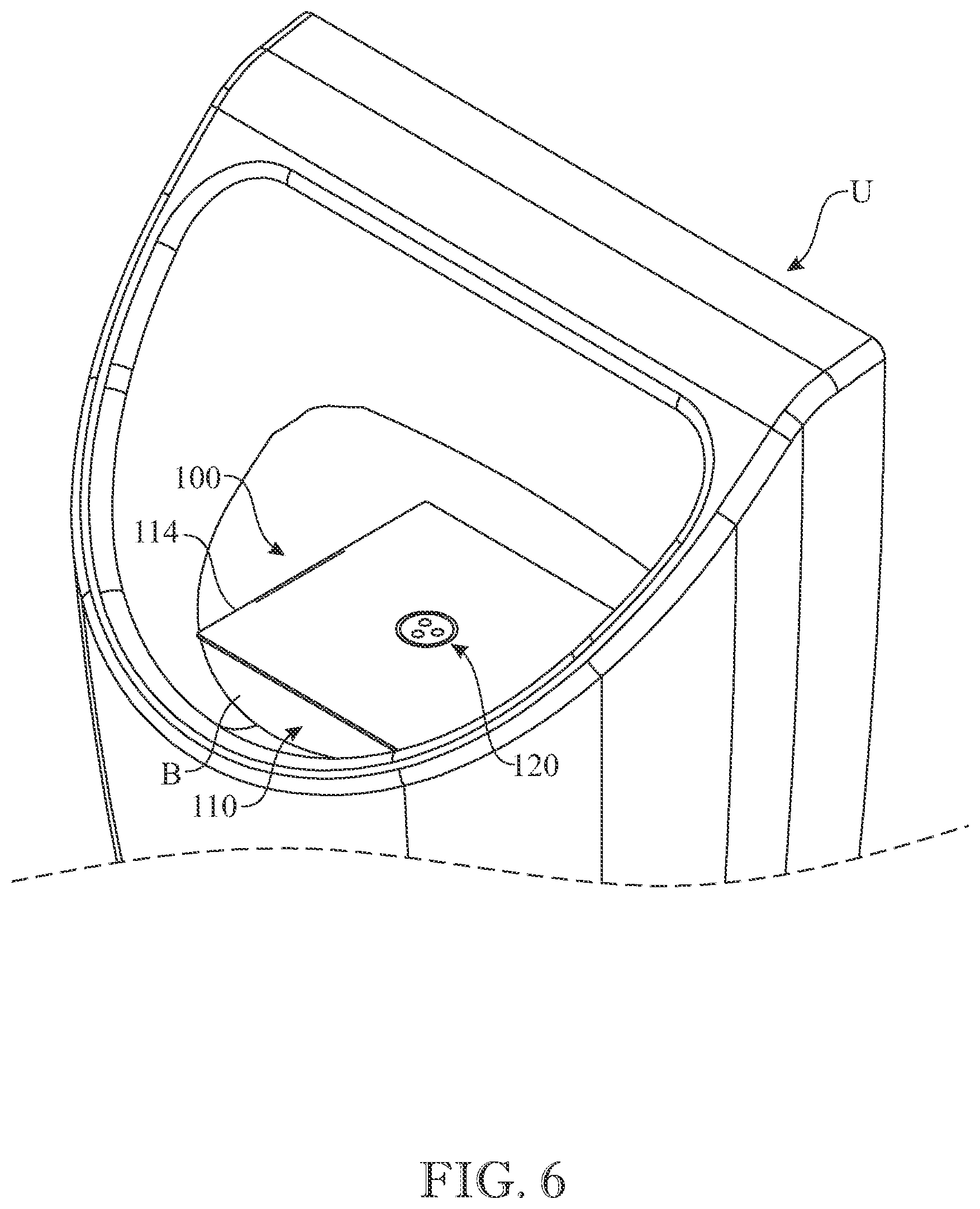 Patent US12157994 Figure 4 – Dissolvable urinal splash guard