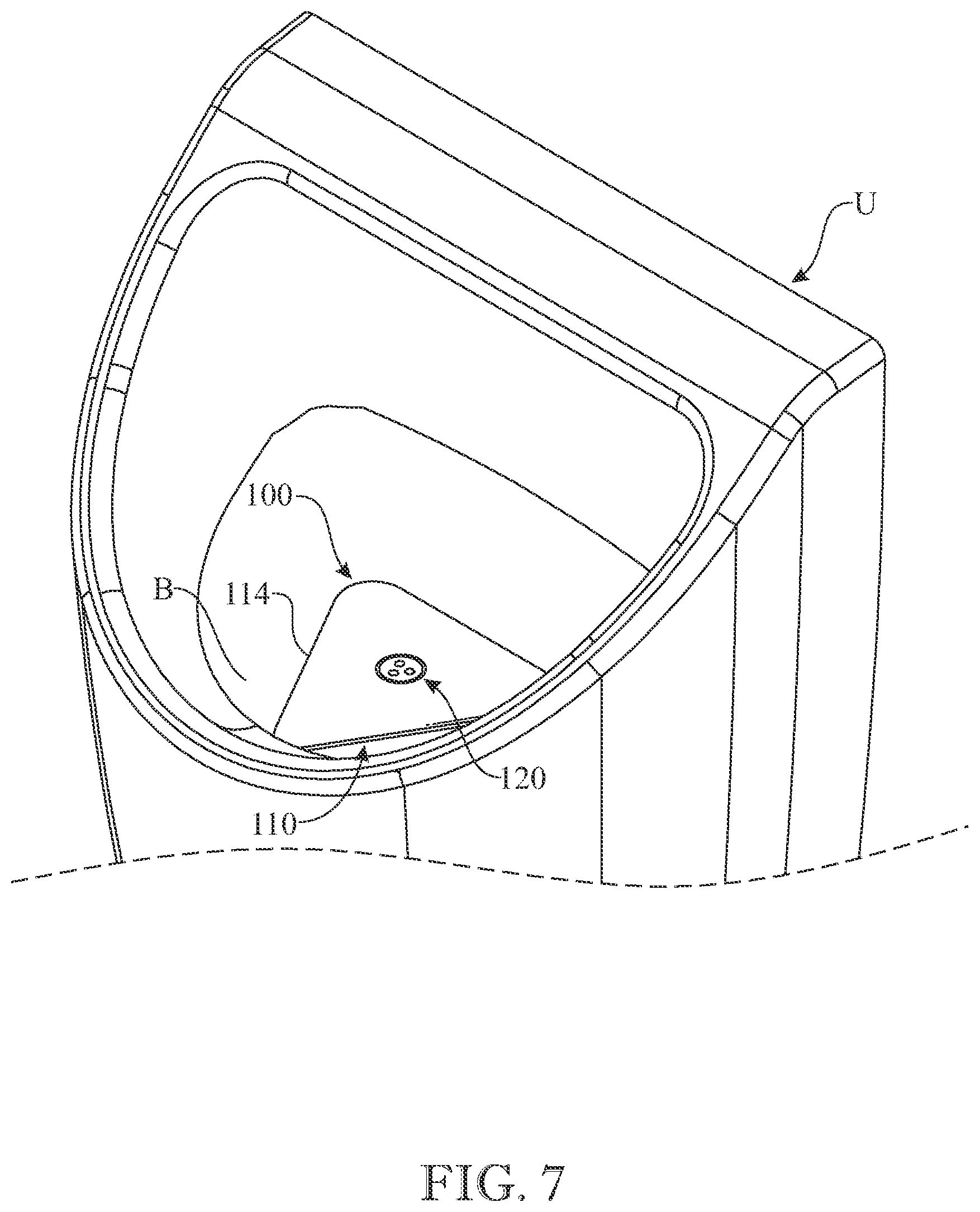 Patent US12157994 Figure 5 – Dissolvable urinal splash guard