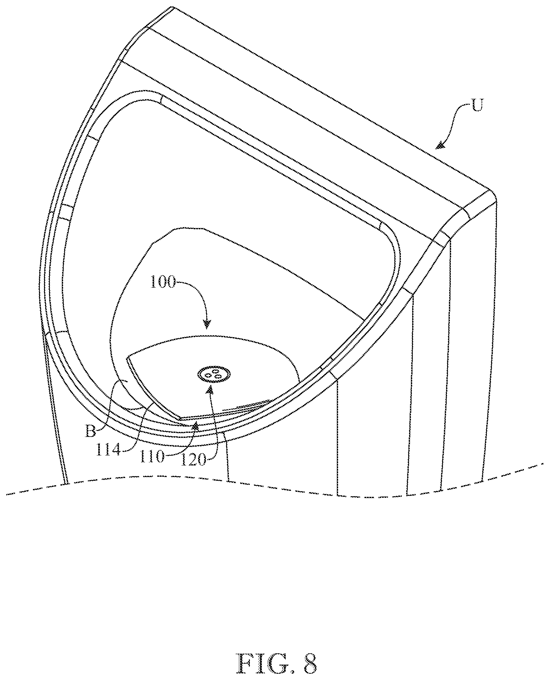 Patent US12157994 Figure 6 – Dissolvable urinal splash guard